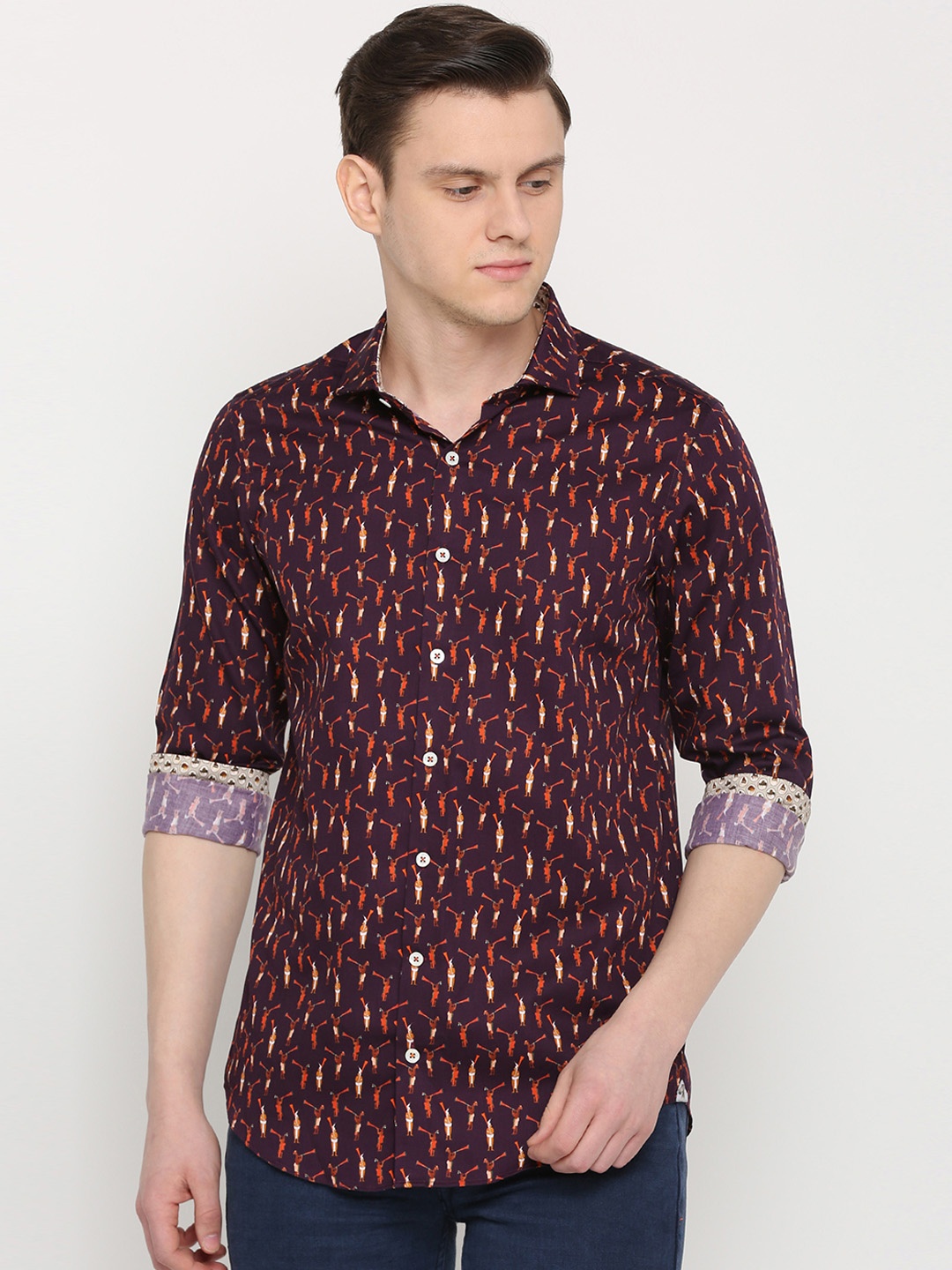 

SIMON CARTER LONDON Men Brown & Red Slim Fit Printed Casual Shirt
