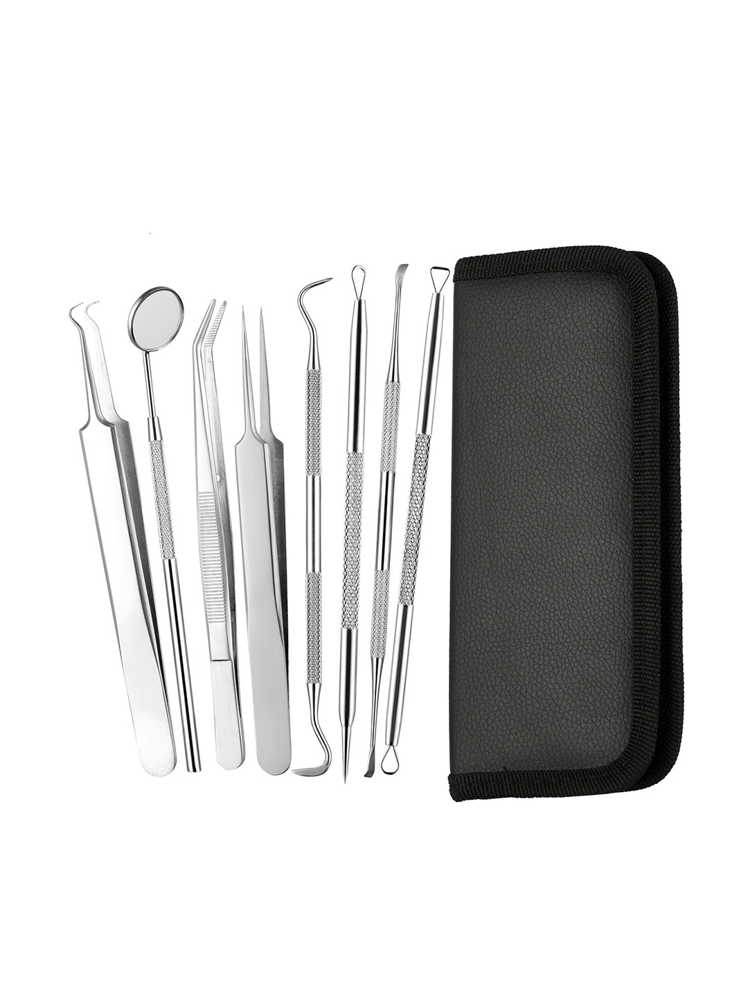 

Foolzy Women Silver-Toned Set Of 8 Blackhead Remover Tweezer Kit & Dental Tools