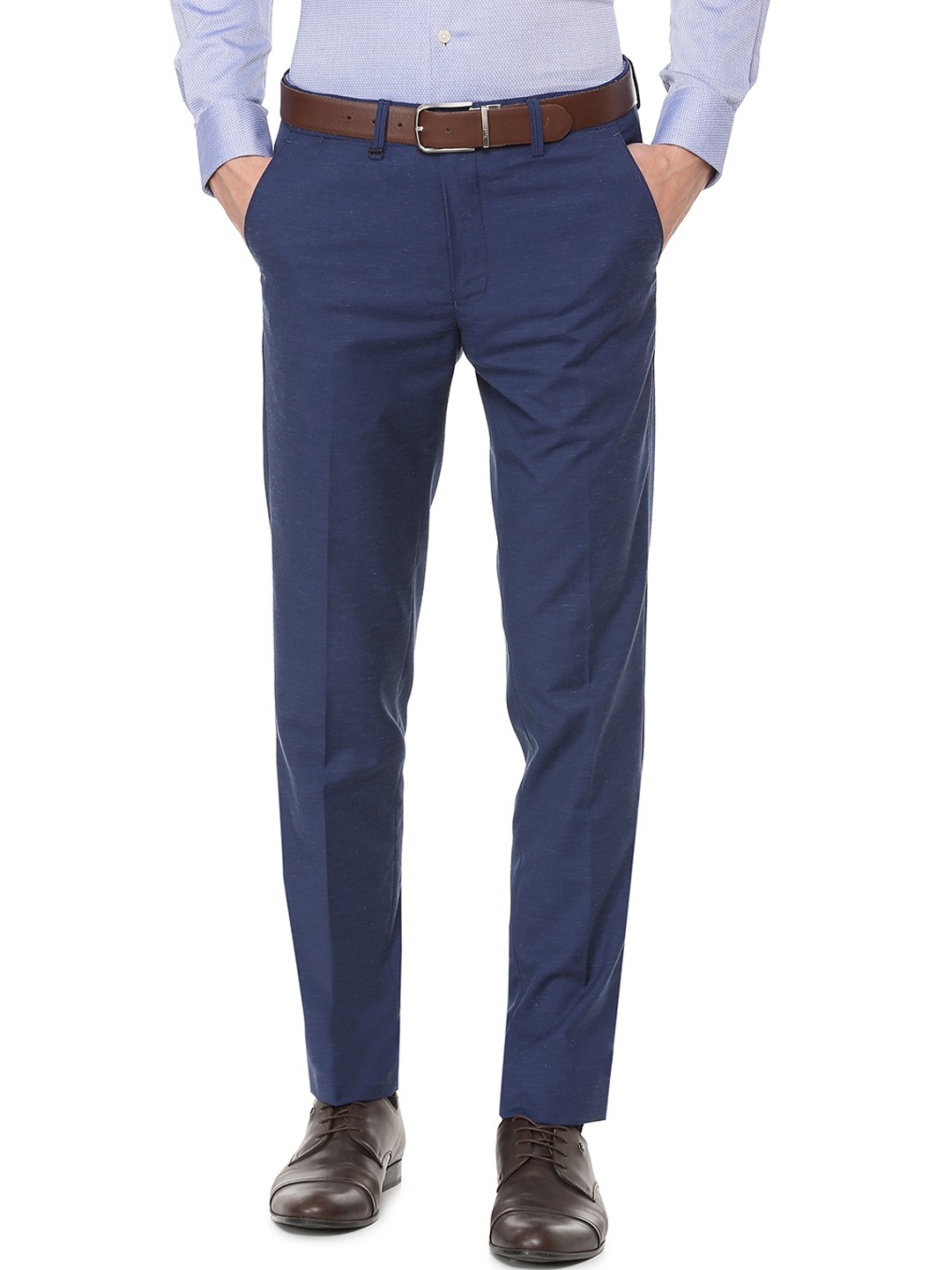 

Van Heusen Men Navy Blue Slim Fit Solid Formal Trousers
