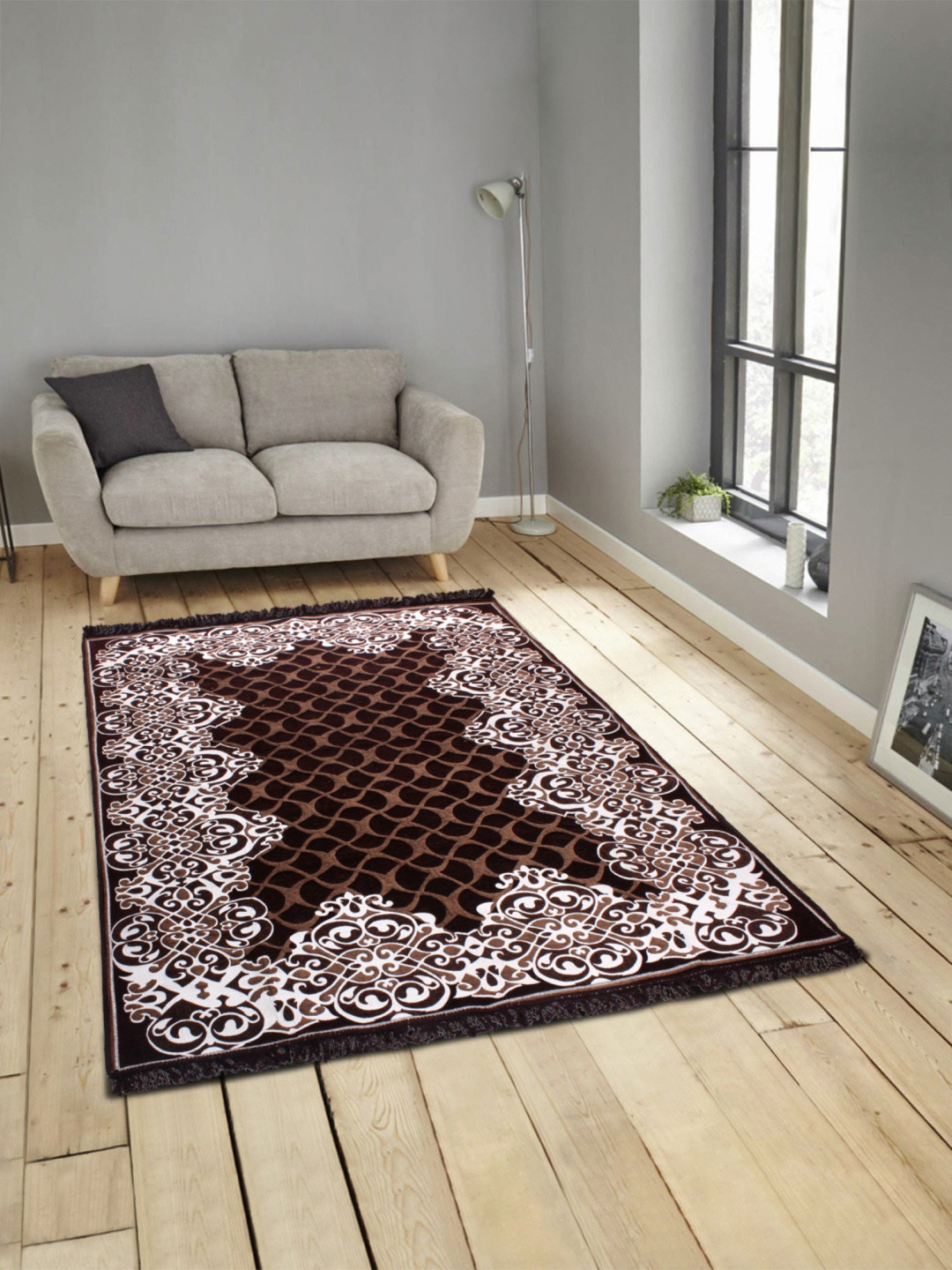 

ROMEE Brown & Beige Polyester Printed Anti-Skid Carpet