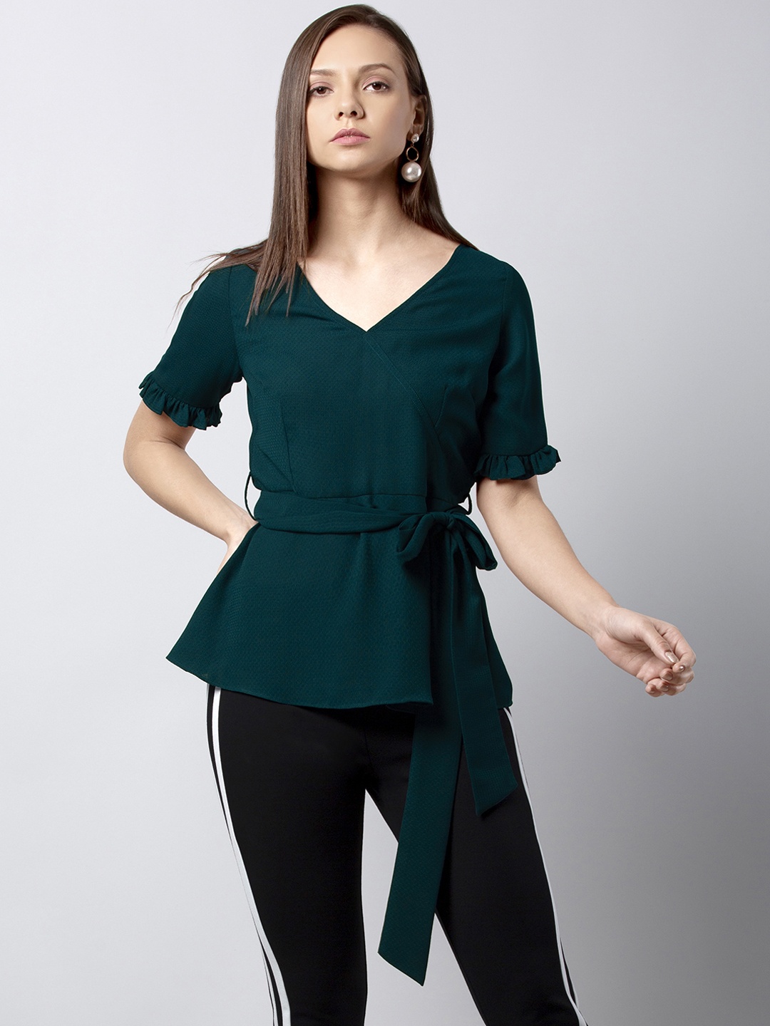 

FabAlley Women Green Solid Peplum Top