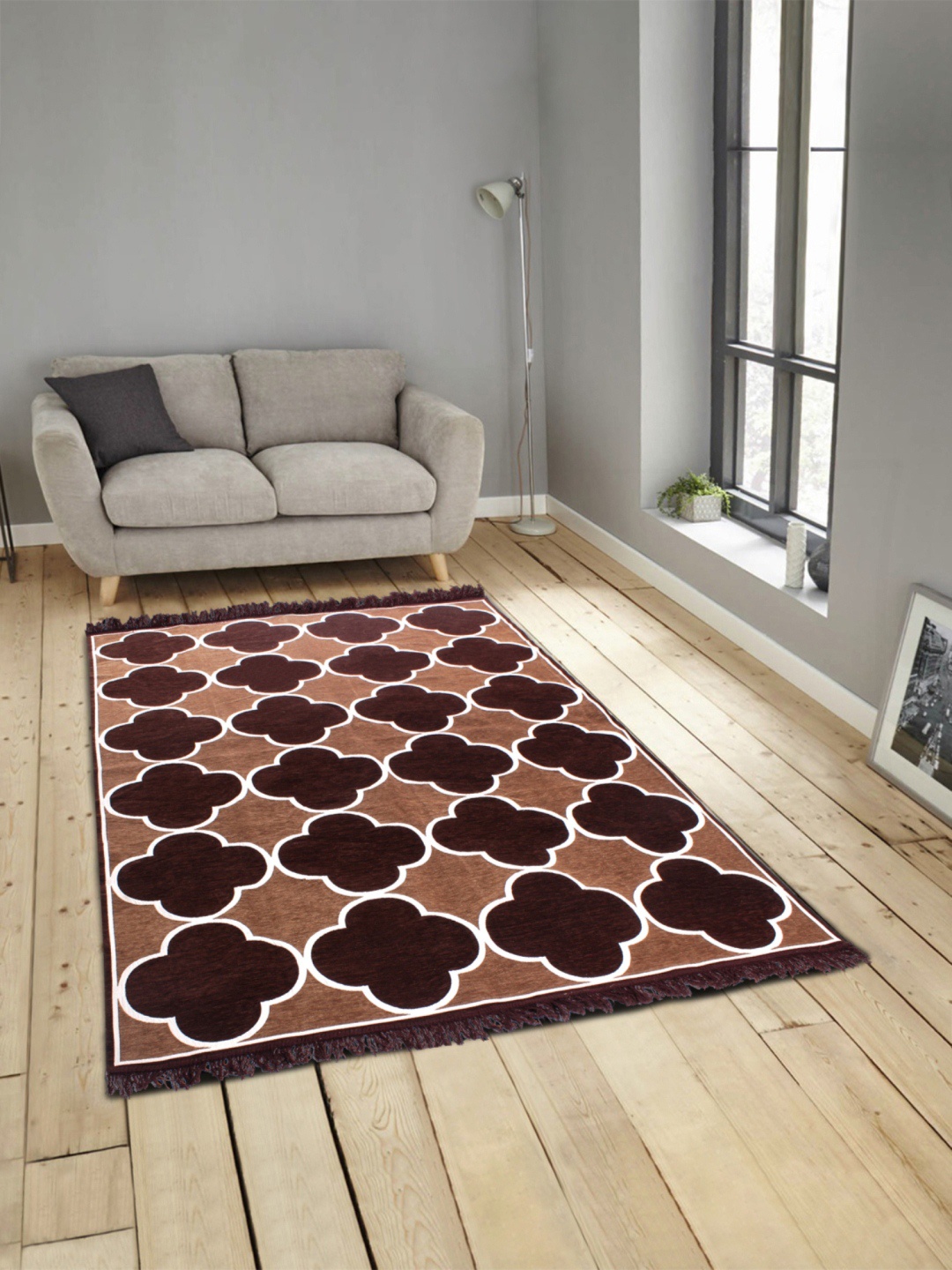 

ROMEE Coffee Brown & Brown Printed Anti-Skid Carpet