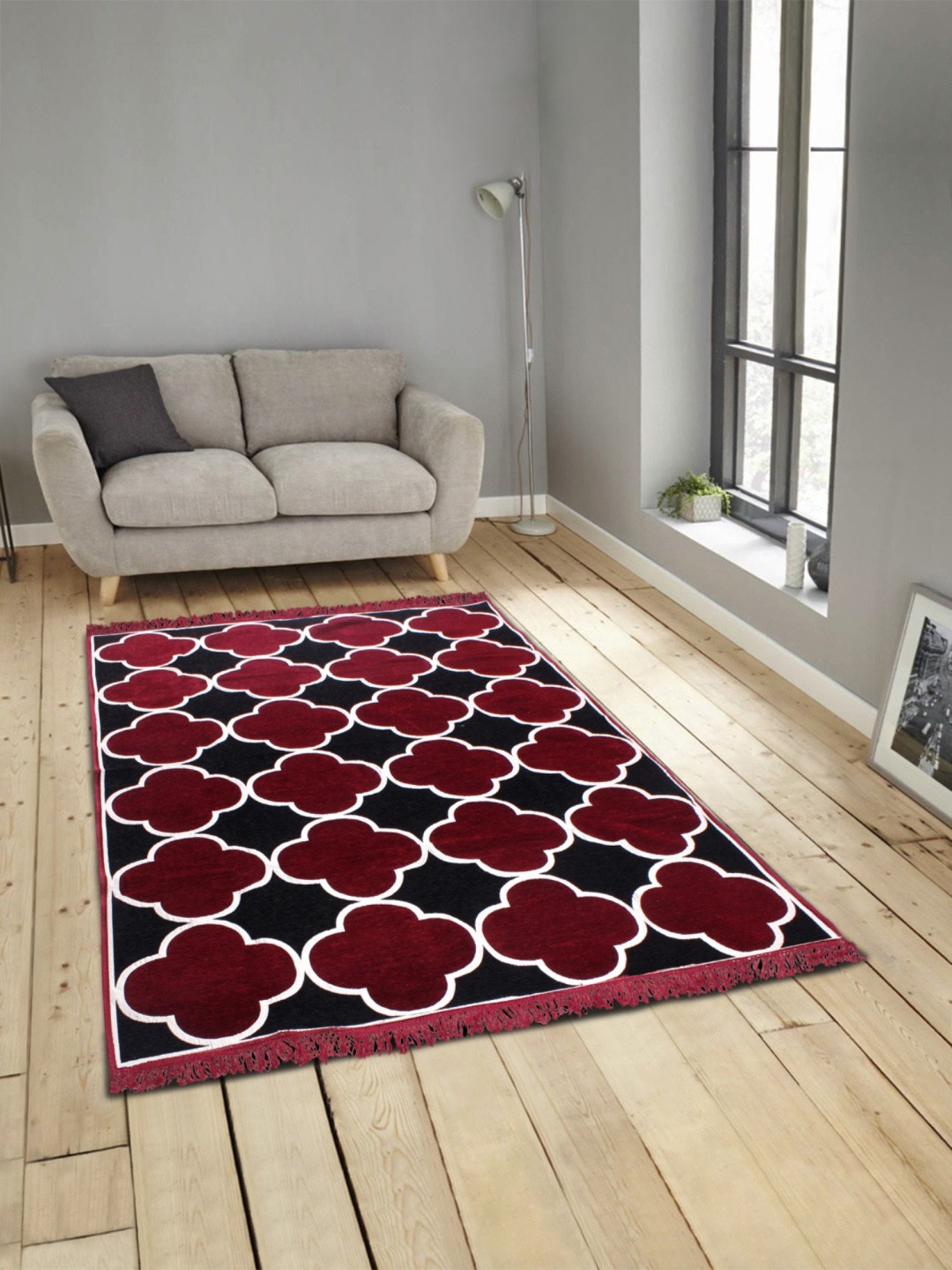 

ROMEE Maroon & Black Polyester Printed Anti-Skid Carpet