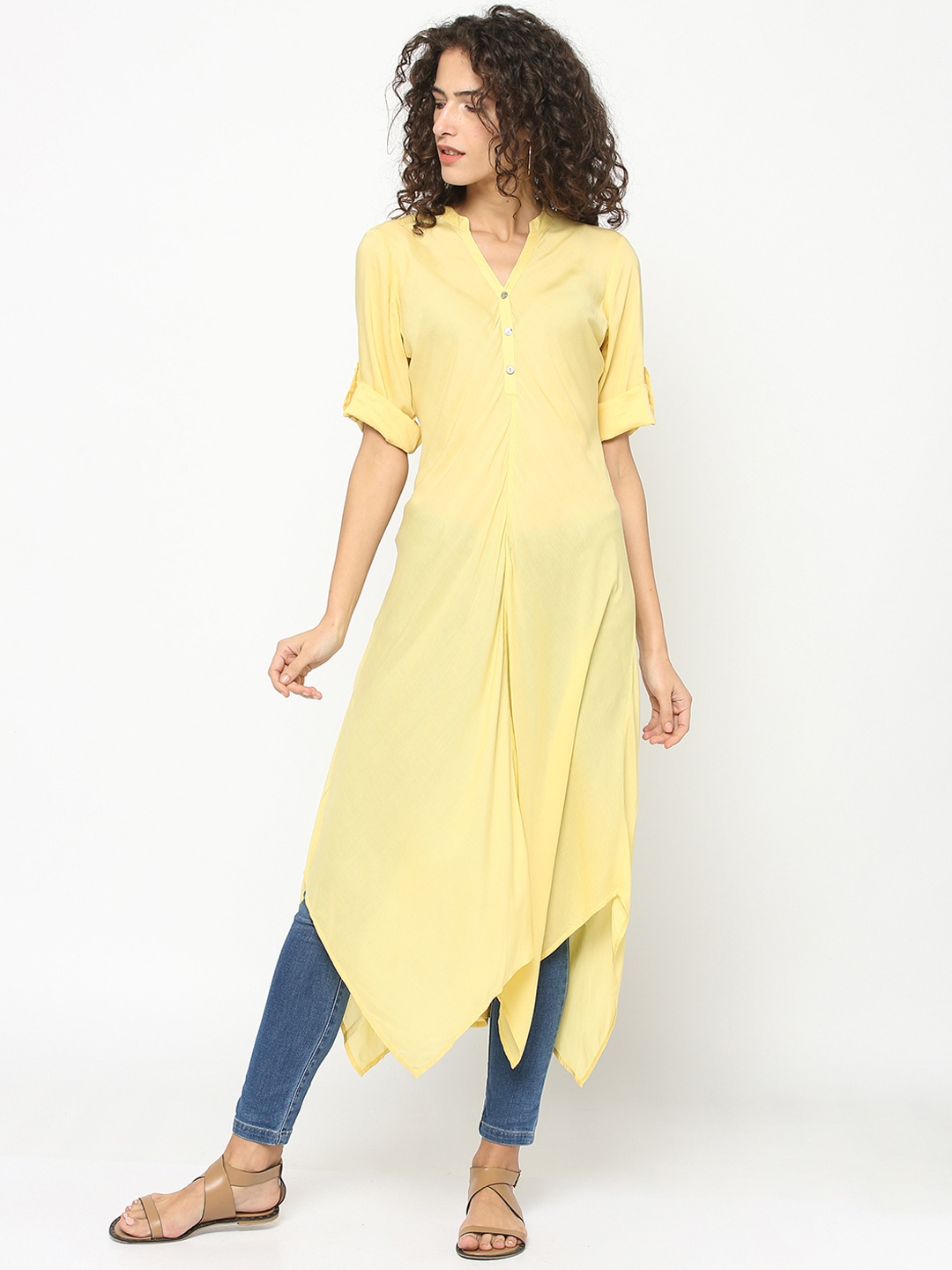 Gipsy Women Yellow Solid Straight Kurta