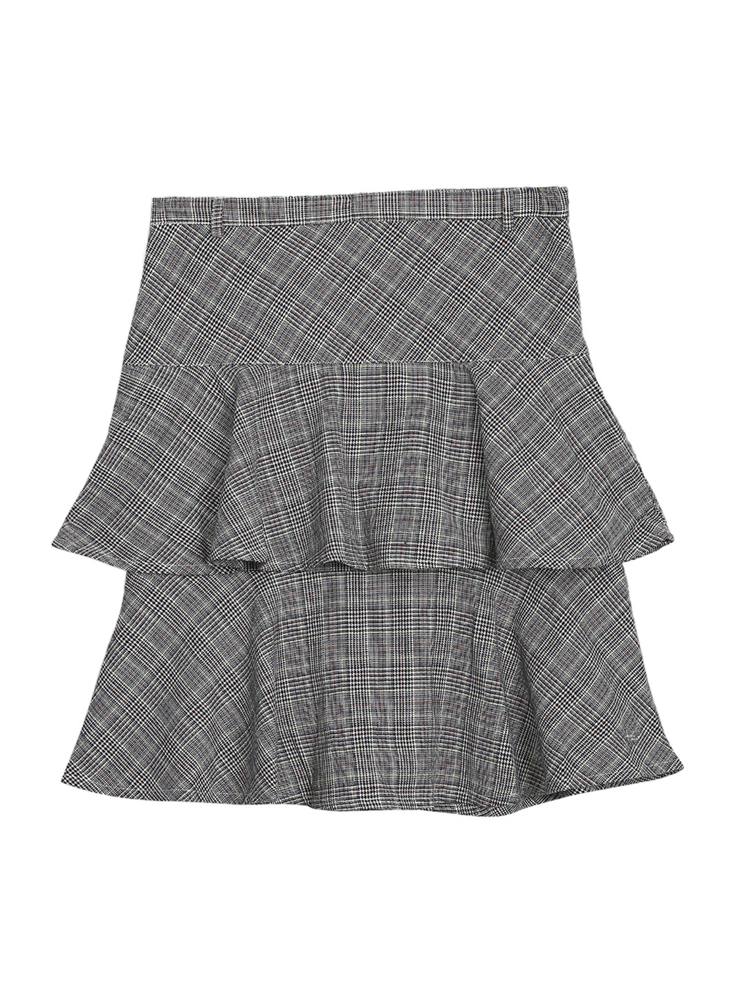 

Blue Giraffe Girls Grey Checked Tiered Pure Cotton Skirt