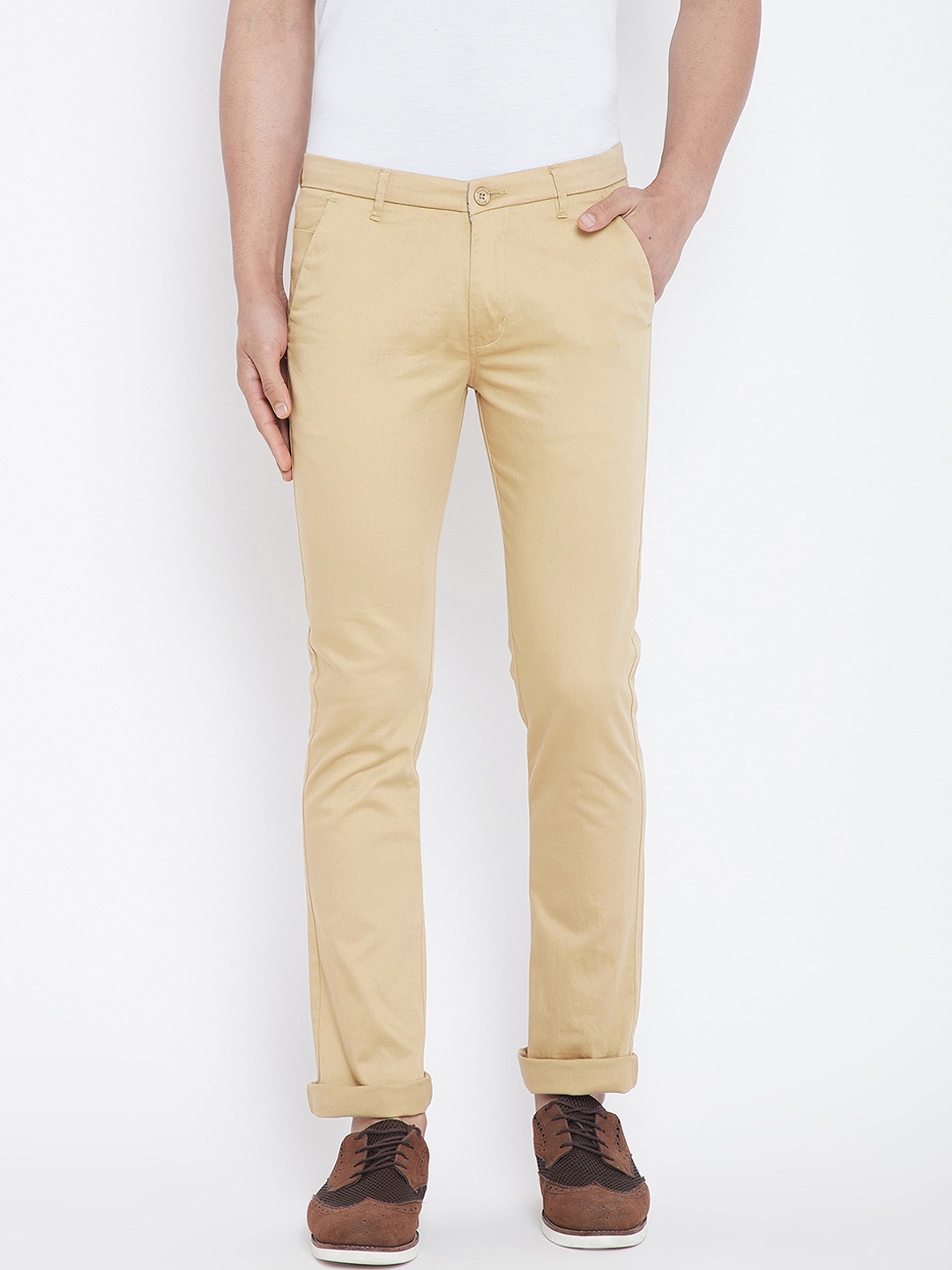 

Duke Men Cream-Coloured Regular Fit Solid Regular Trousers