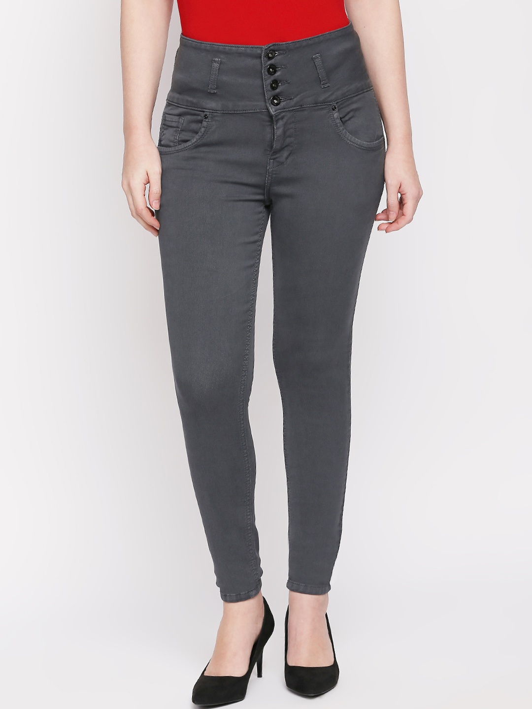 

High Star Women Grey Slim Fit High-Rise Clean Look Stretchable Jeans