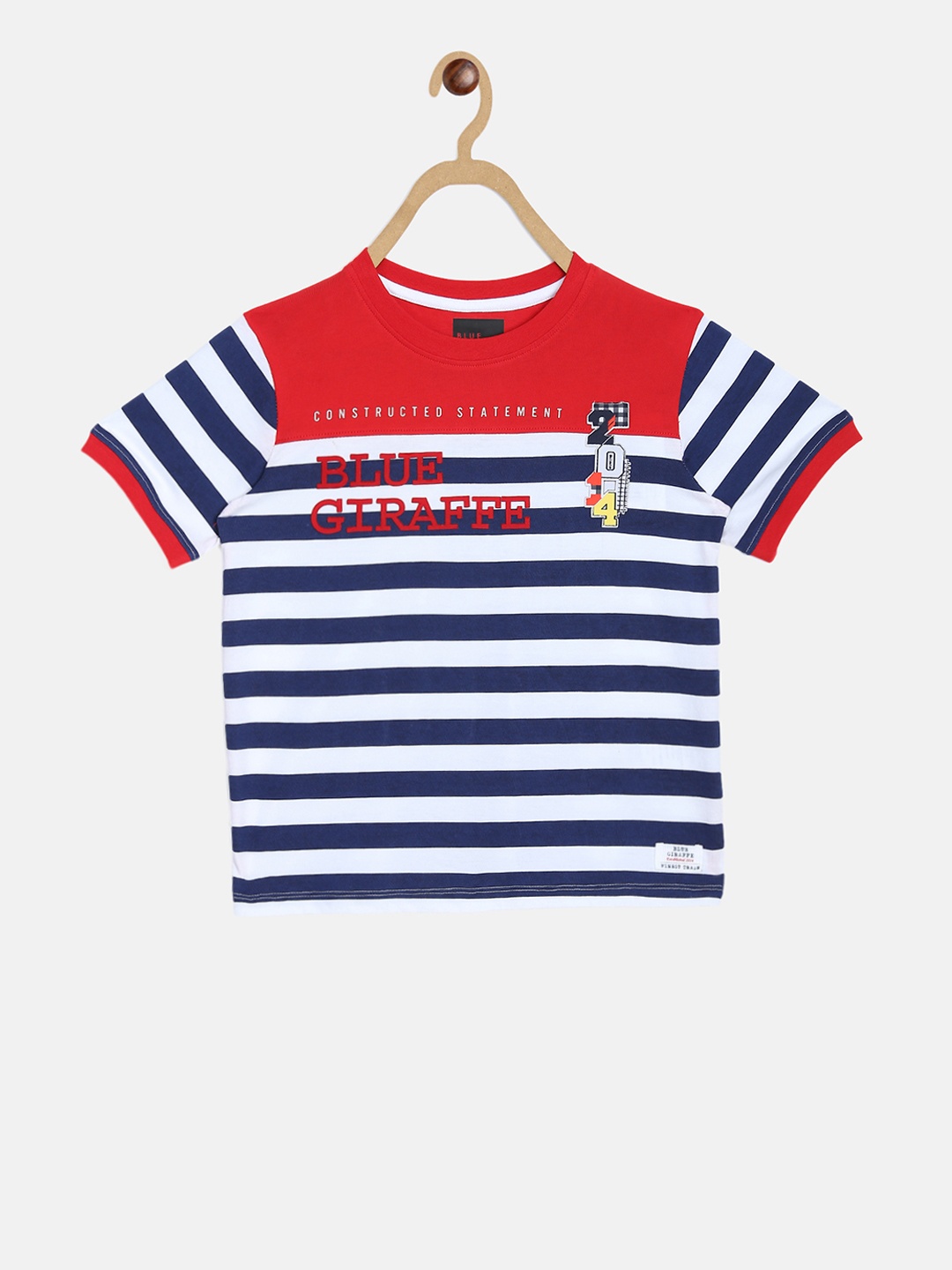 

Blue Giraffe Boys White Striped Round Neck T-shirt