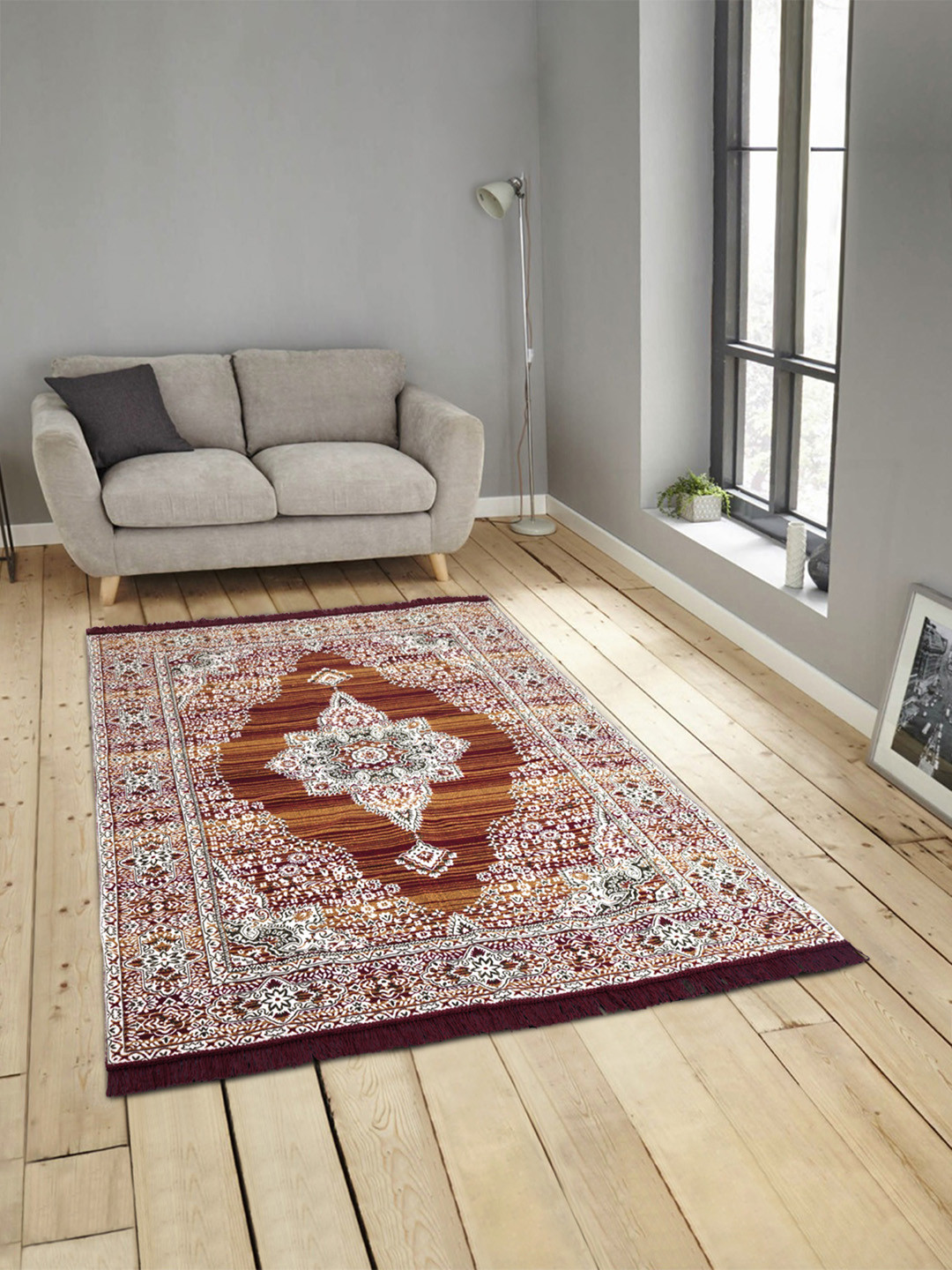

ROMEE Maroon & Beige Polyester Printed Anti-Skid Carpet