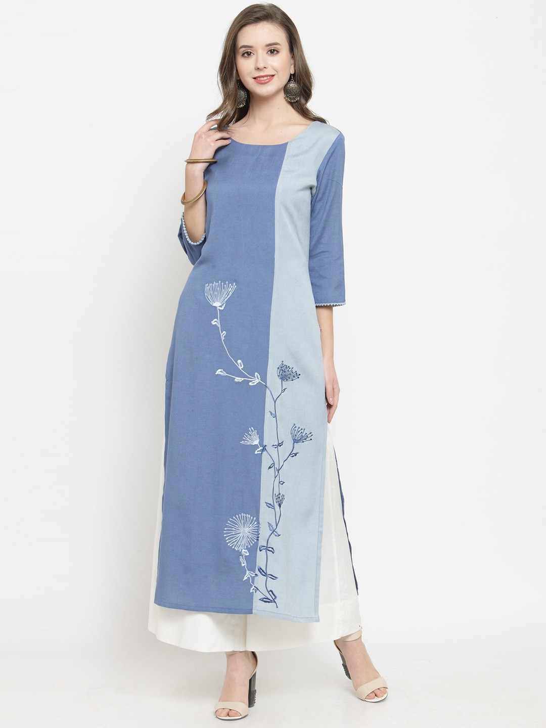 

Varanga Women Blue & White Embroidered Kurta with Palazzos