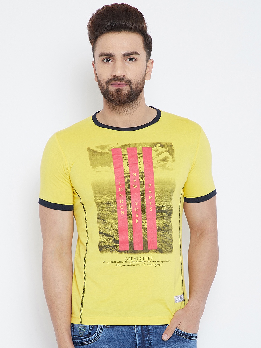 

Duke Men Yellow Printed Round Neck T-shirt