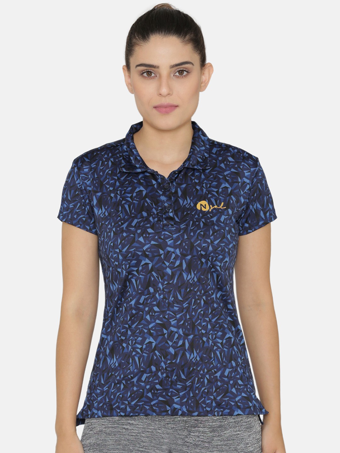 

N-Gal Women Blue Printed V-Neck T-shirt