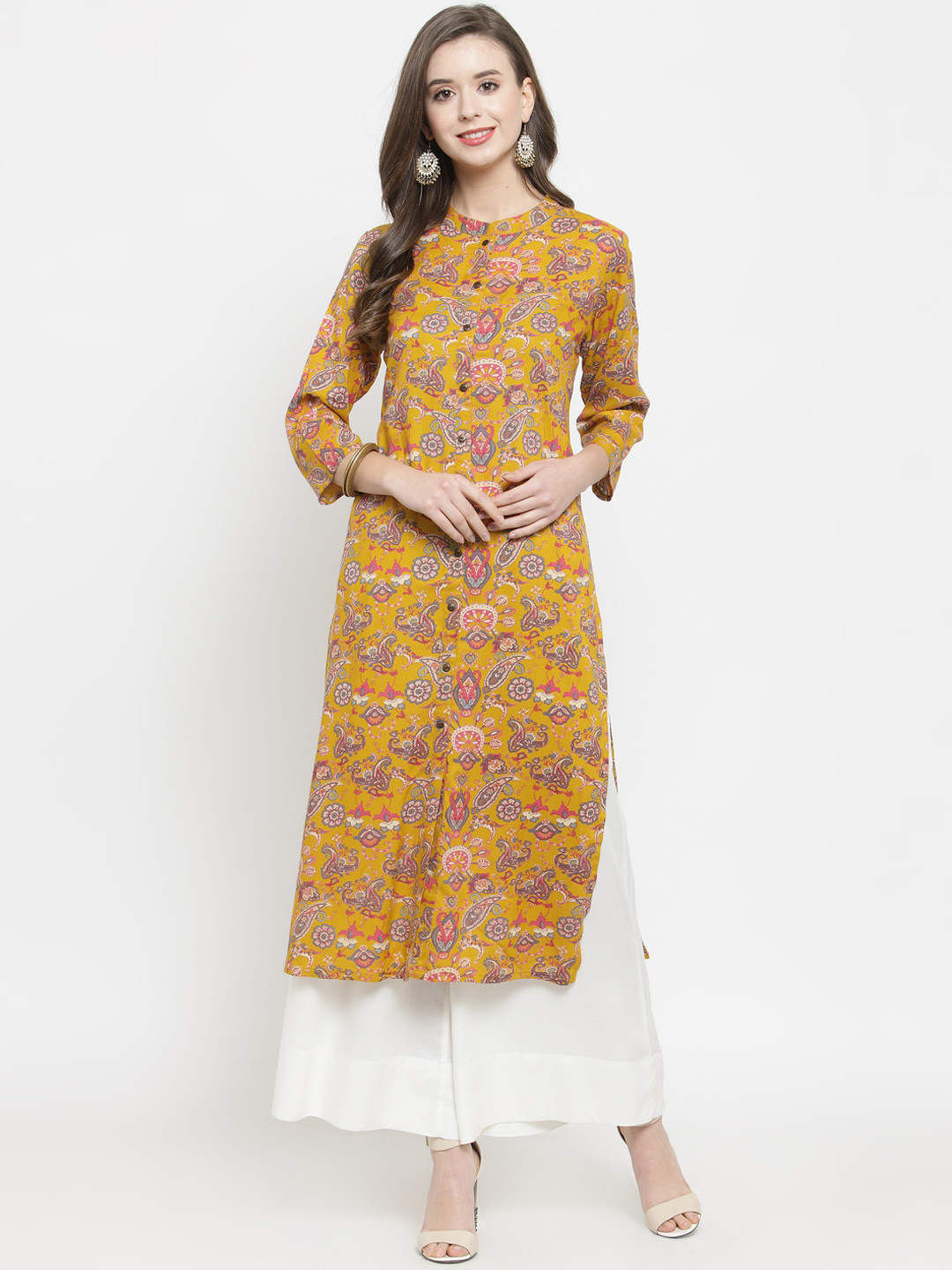 

Varanga Women Mustard & White Printed Kurta with Palazzos