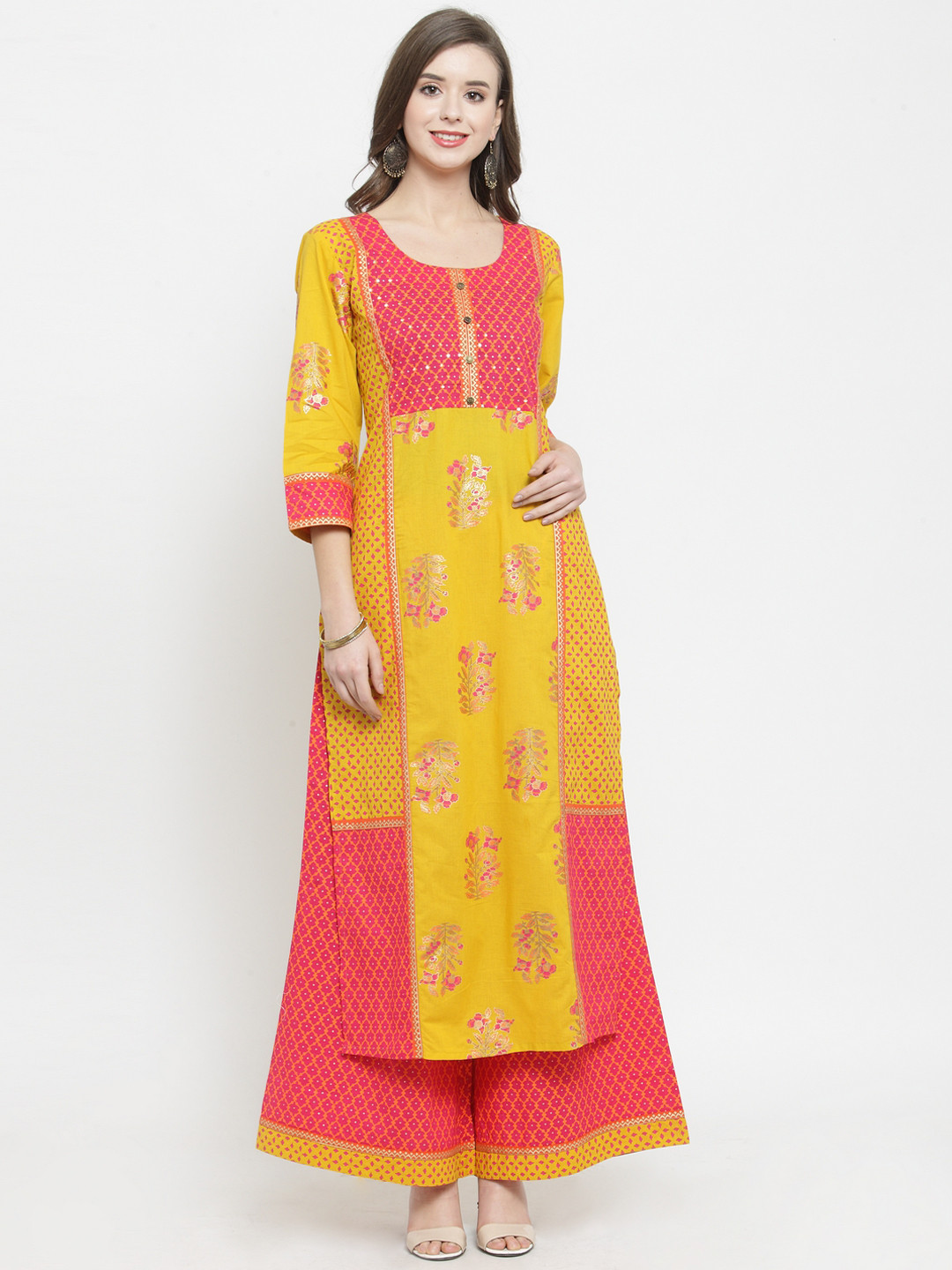 

Varanga Women Yellow & Red Printed Kurta with Palazzos