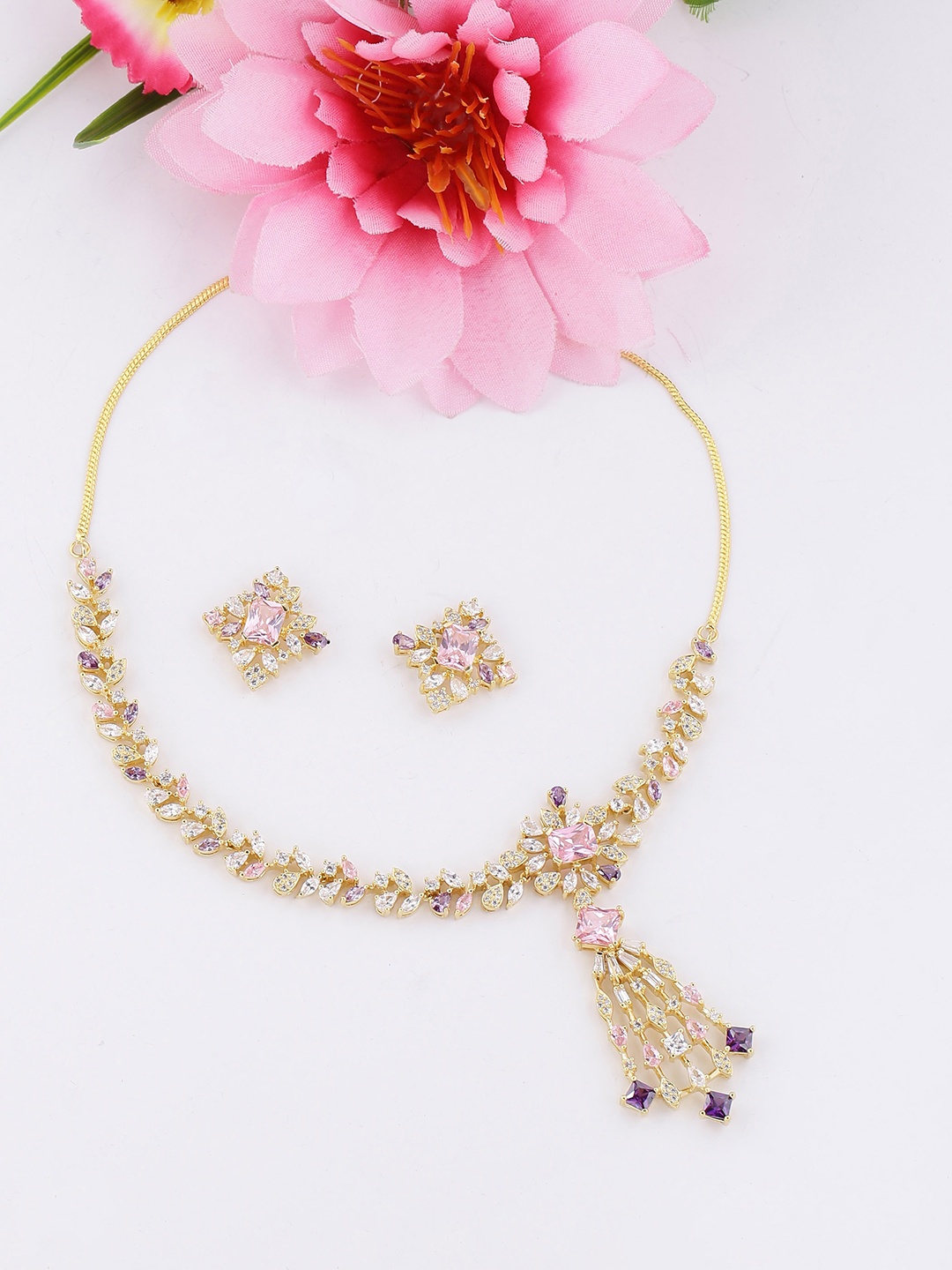 

Voylla Women Gold-Plated & Pink Jewellery Set
