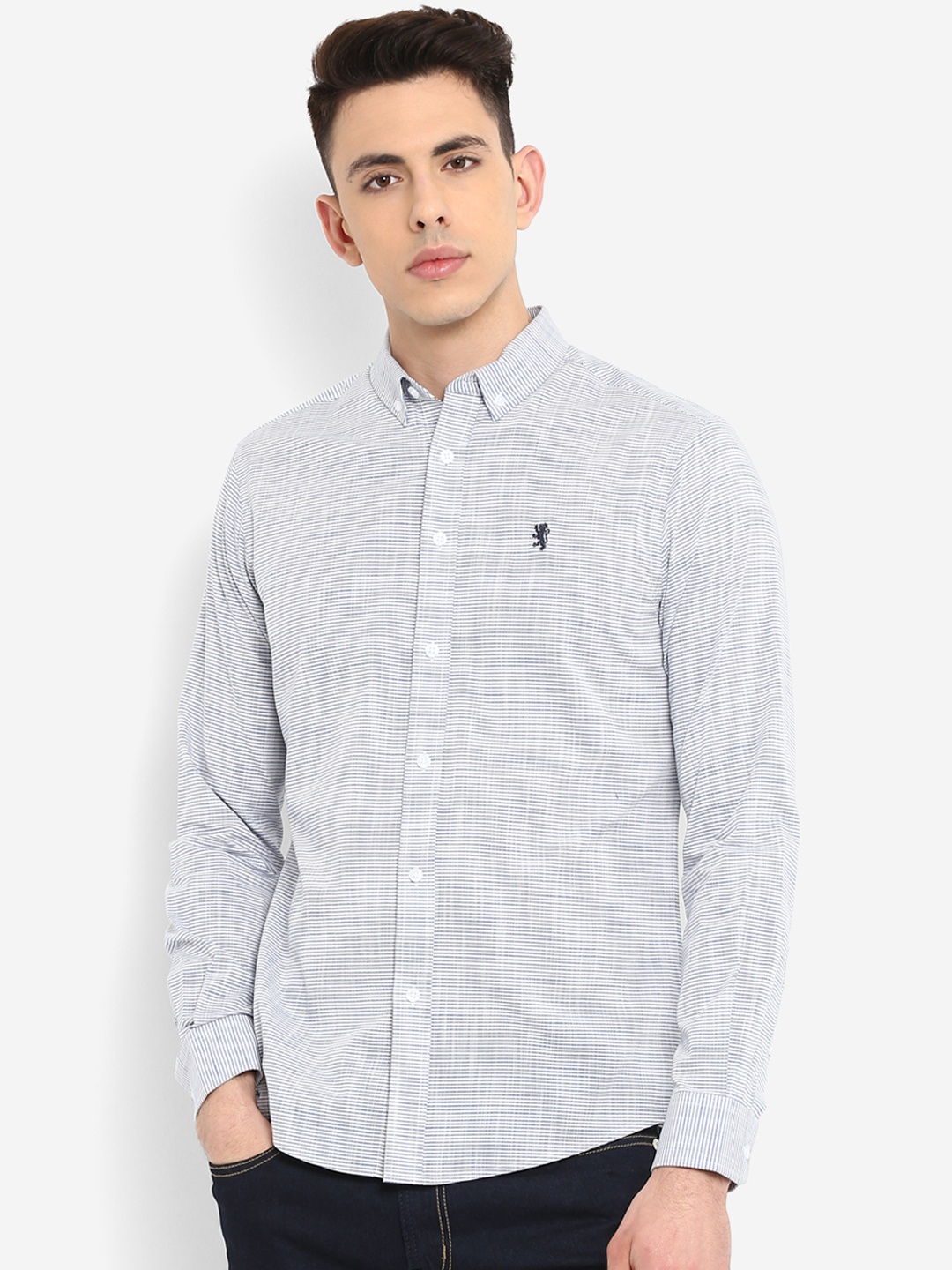 

Red Tape Men Off-White & Blue Regular Fit Striped Casual Shirt