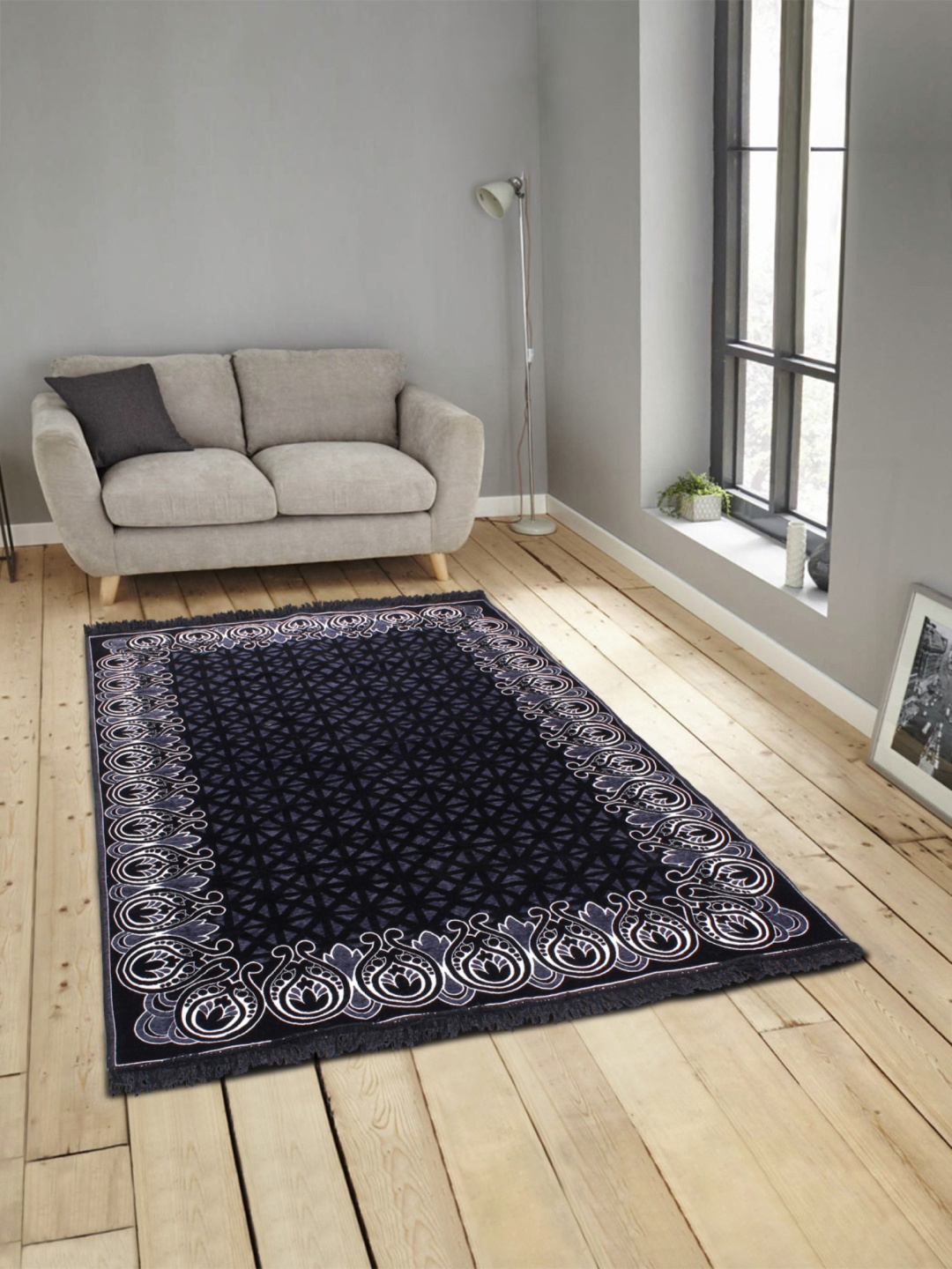 

ROMEE Black & Grey Printed Anti-Skid Carpet