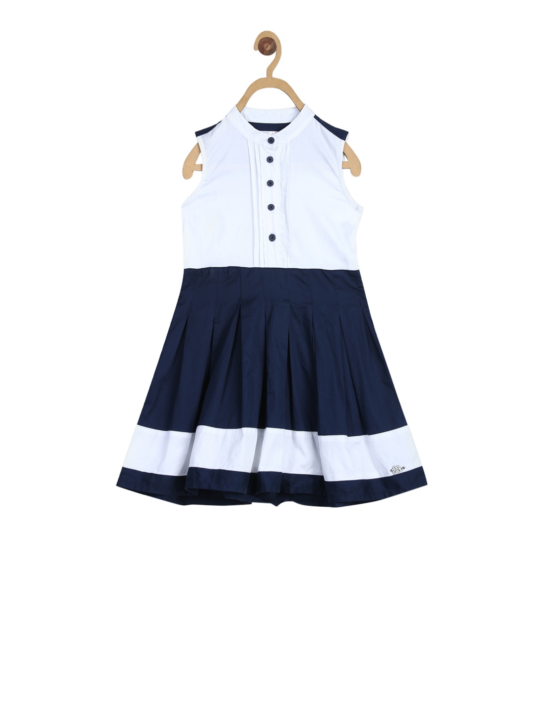 

ELLE Girls White & Navy Blue Colourblocked Shirt Dress