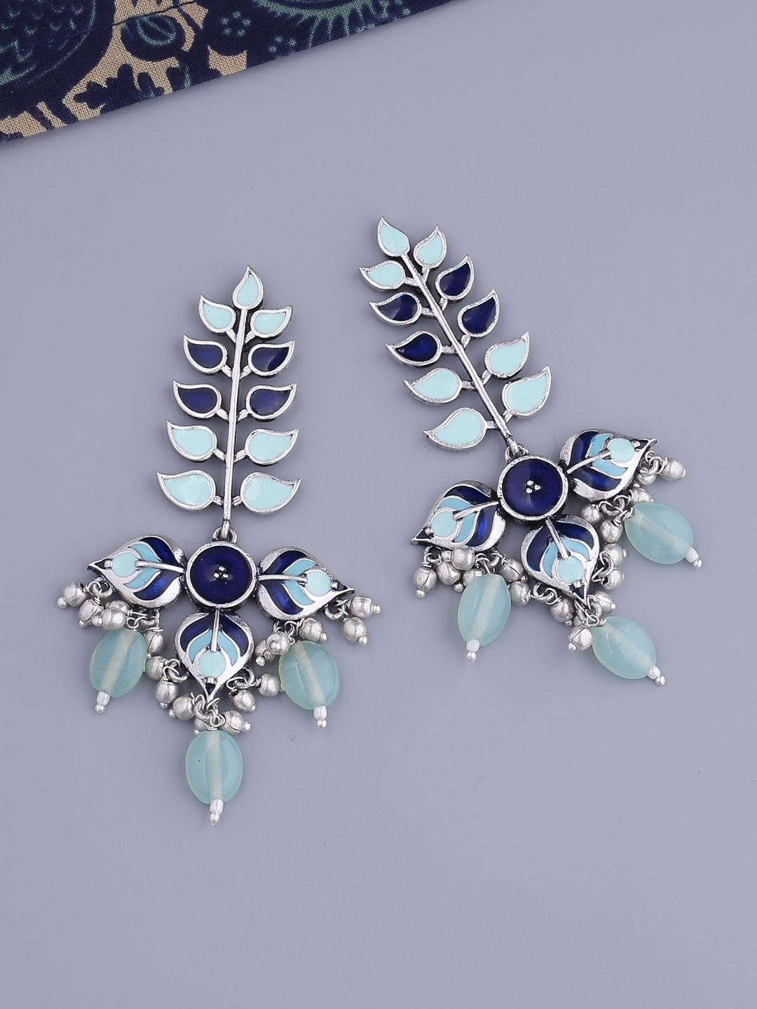 

Voylla Silver-Toned Contemporary Drop Earrings