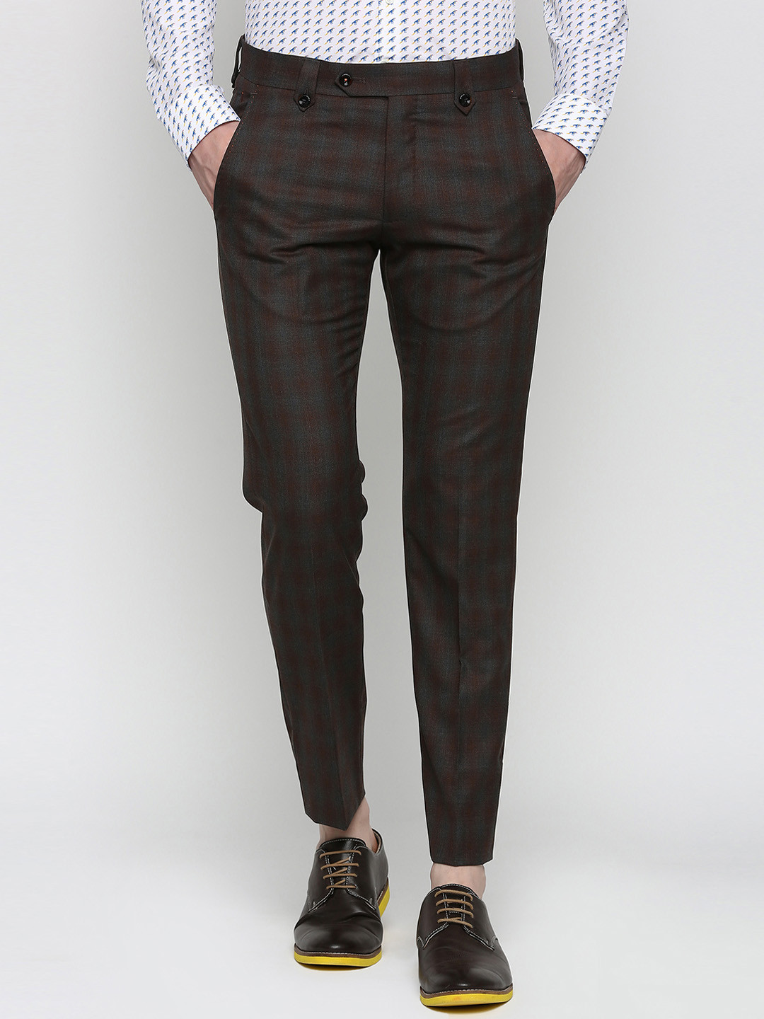 

SIMON CARTER LONDON Men Grey Slim Fit Checked Regular Trousers