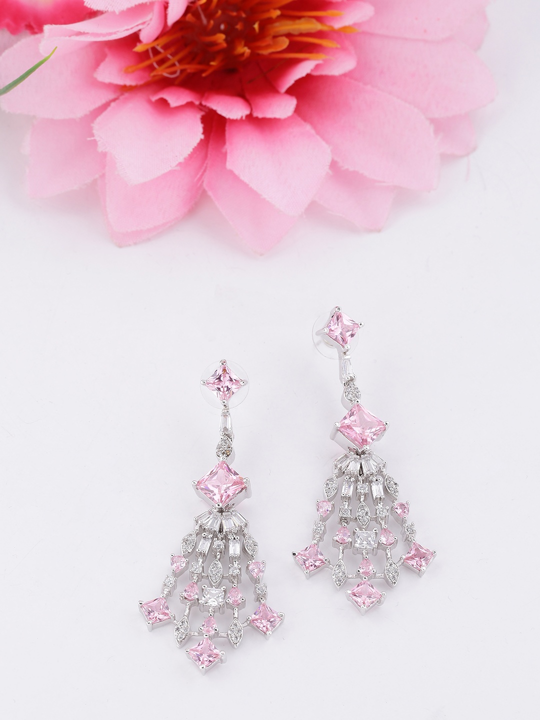 

Studio Voylla Silver-Toned Contemporary Drop Earrings
