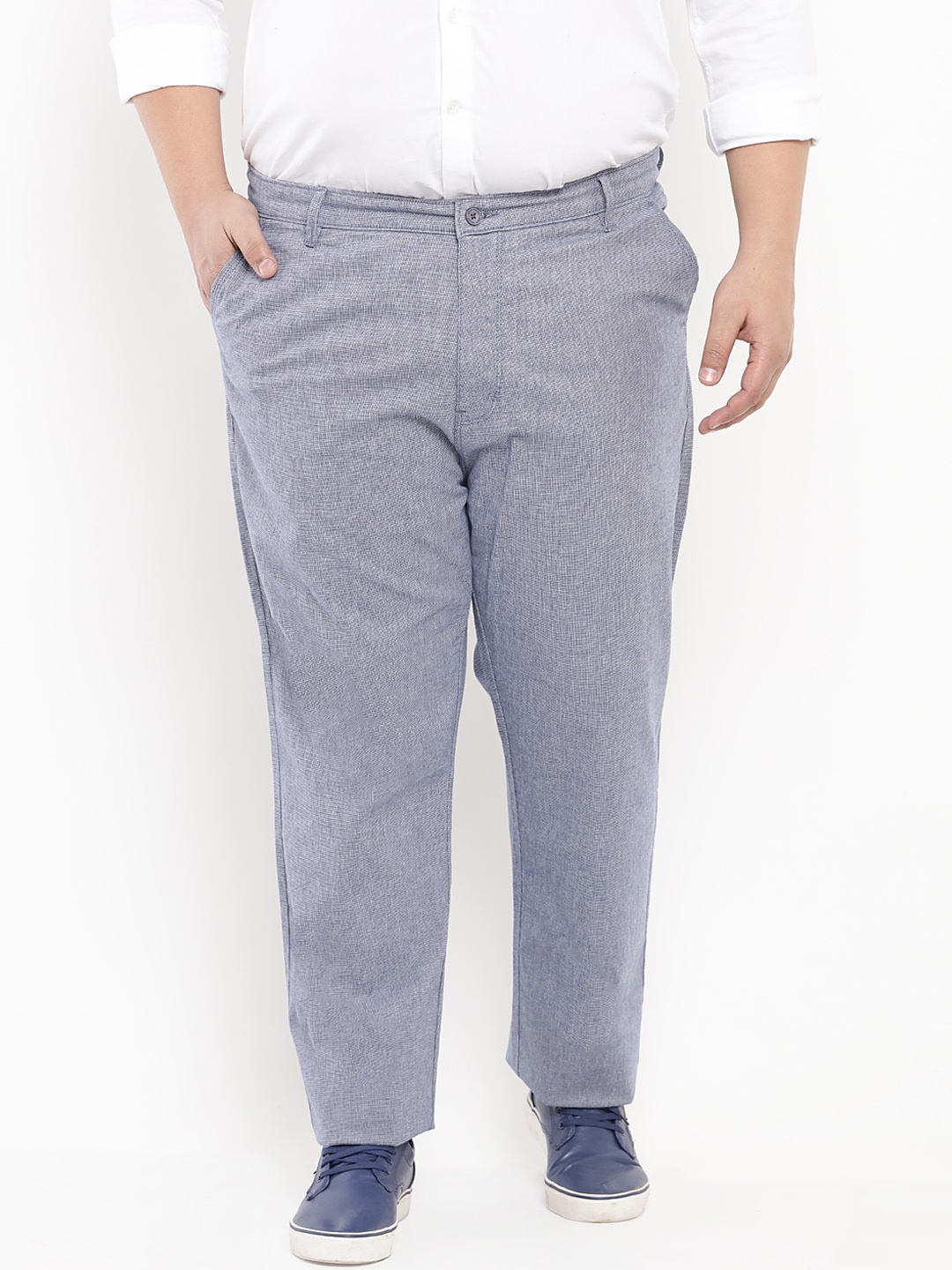 

John Pride Plus Size Men Blue Regular Fit Self Design Regular Trousers
