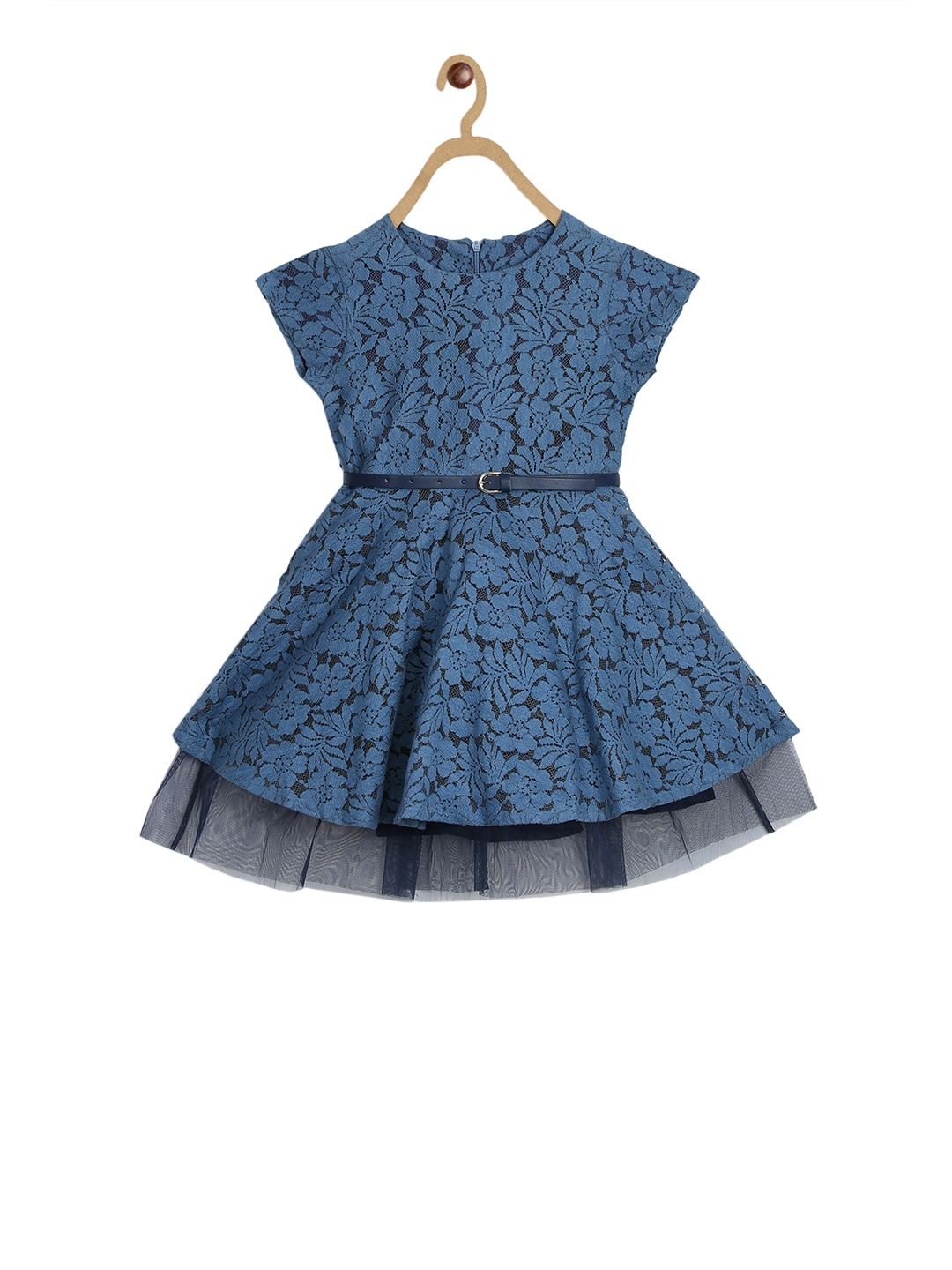

Blue Giraffe Girls Blue Self Design Fit and Flare Dress