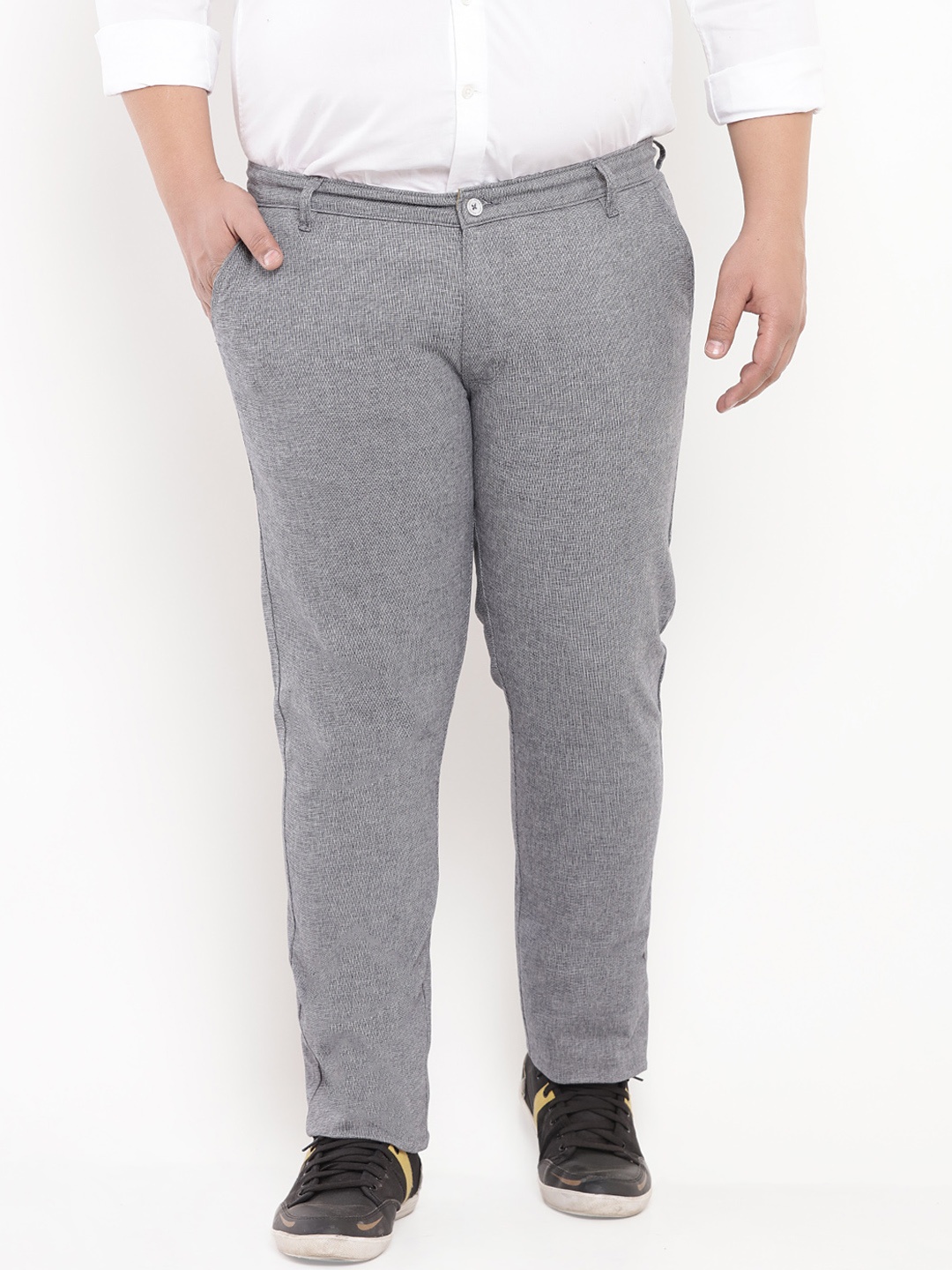 

John Pride Plus Size Men Grey Regular Fit Self Design Regular Trousers