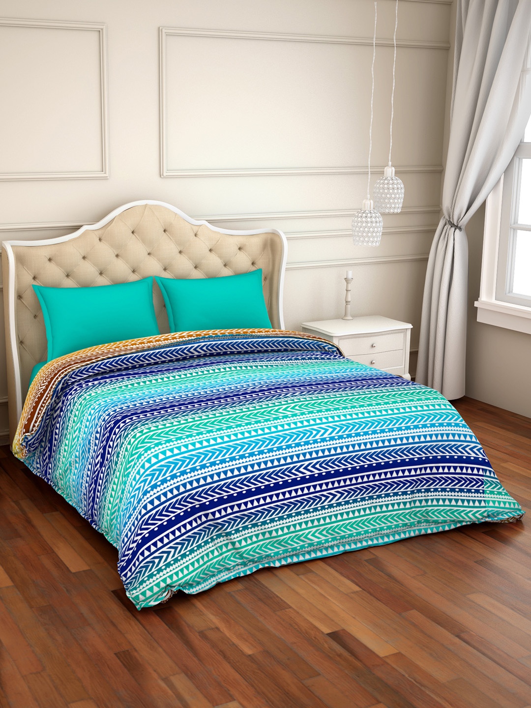 

CORE Designed by SPACES Blue Geometric AC Room 150 GSM Double Bed Comforter
