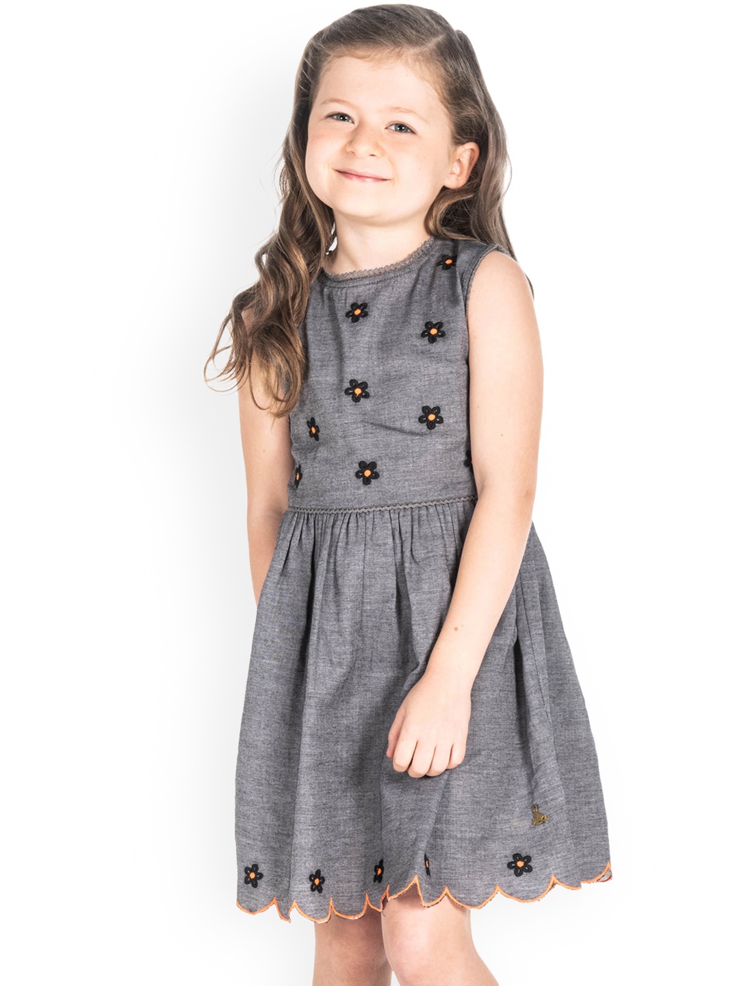 

Cherry Crumble Girls Grey Embroidered Fit and Flare Dress