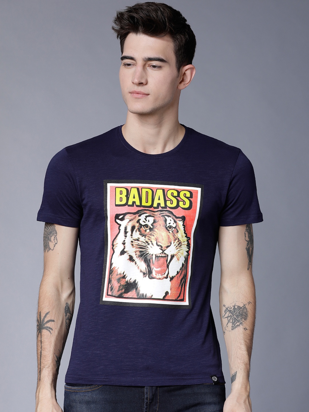 

LOCOMOTIVE Men Navy Blue Printed Round Neck T-shirt