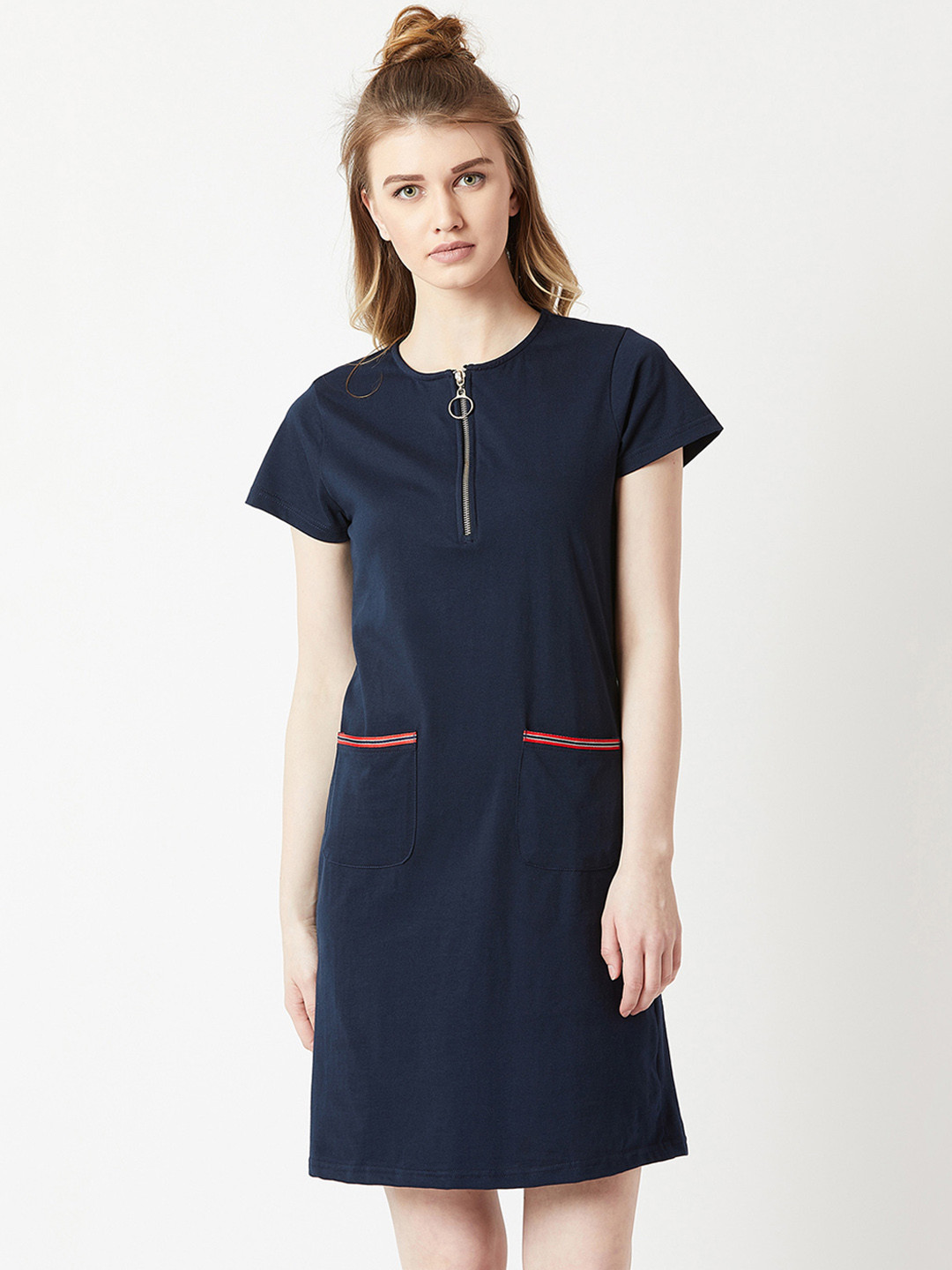 

Miss Chase Women Navy Blue Solid A-Line Dress