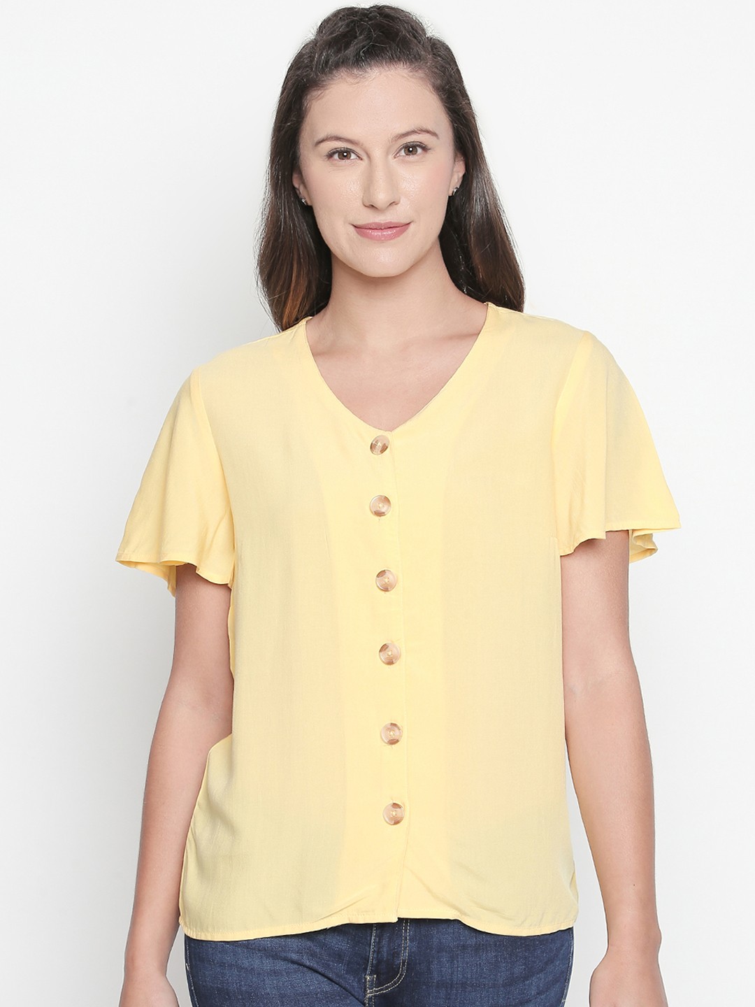 

Honey by Pantaloons Women Yellow Solid Shirt Style Top