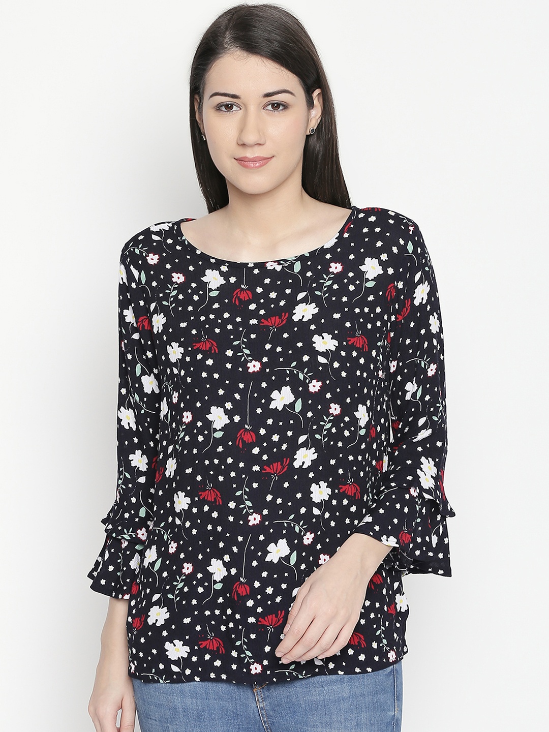 

Honey by Pantaloons Women Navy Blue Printed A-Line Top