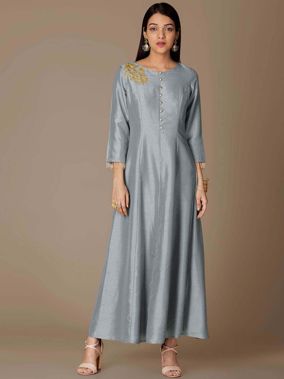

INDYA Women Grey Solid Maxi Dress
