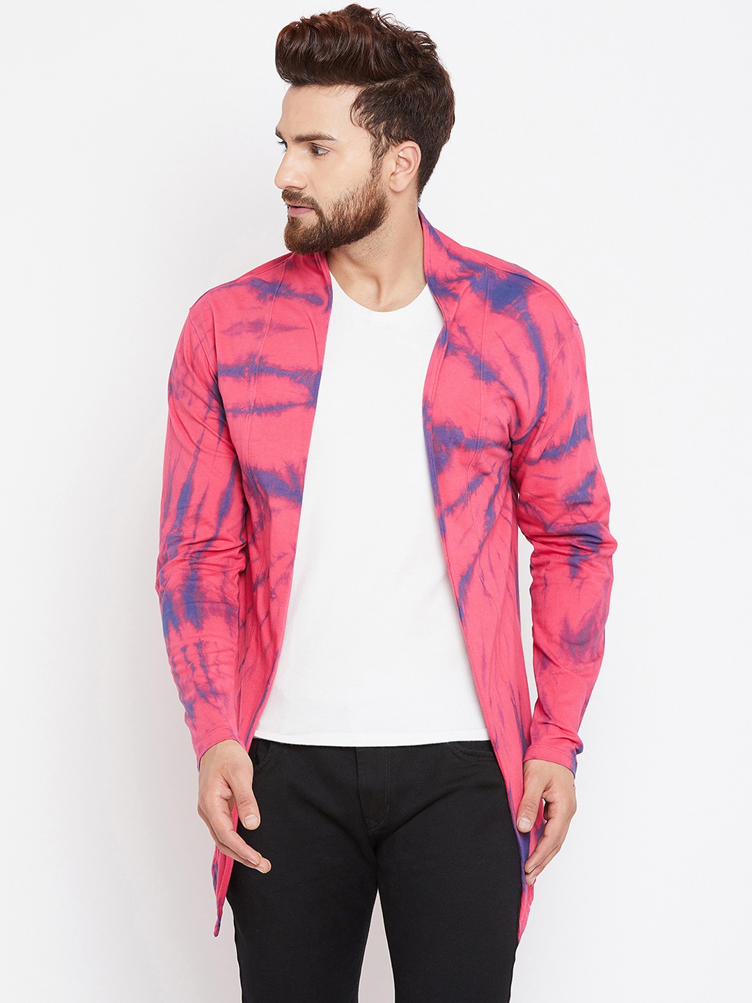 

CHILL WINSTON Men Pink & Blue Printed Open Front Shrug