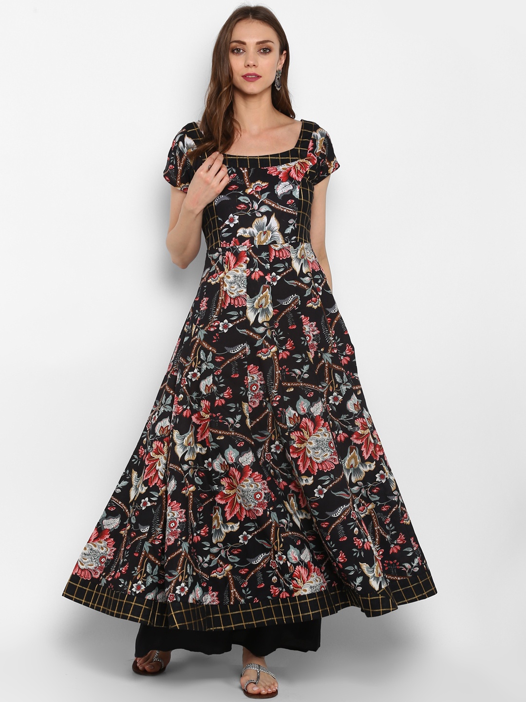 

MBE Women Black & Red Floral Printed A-Line Kurta