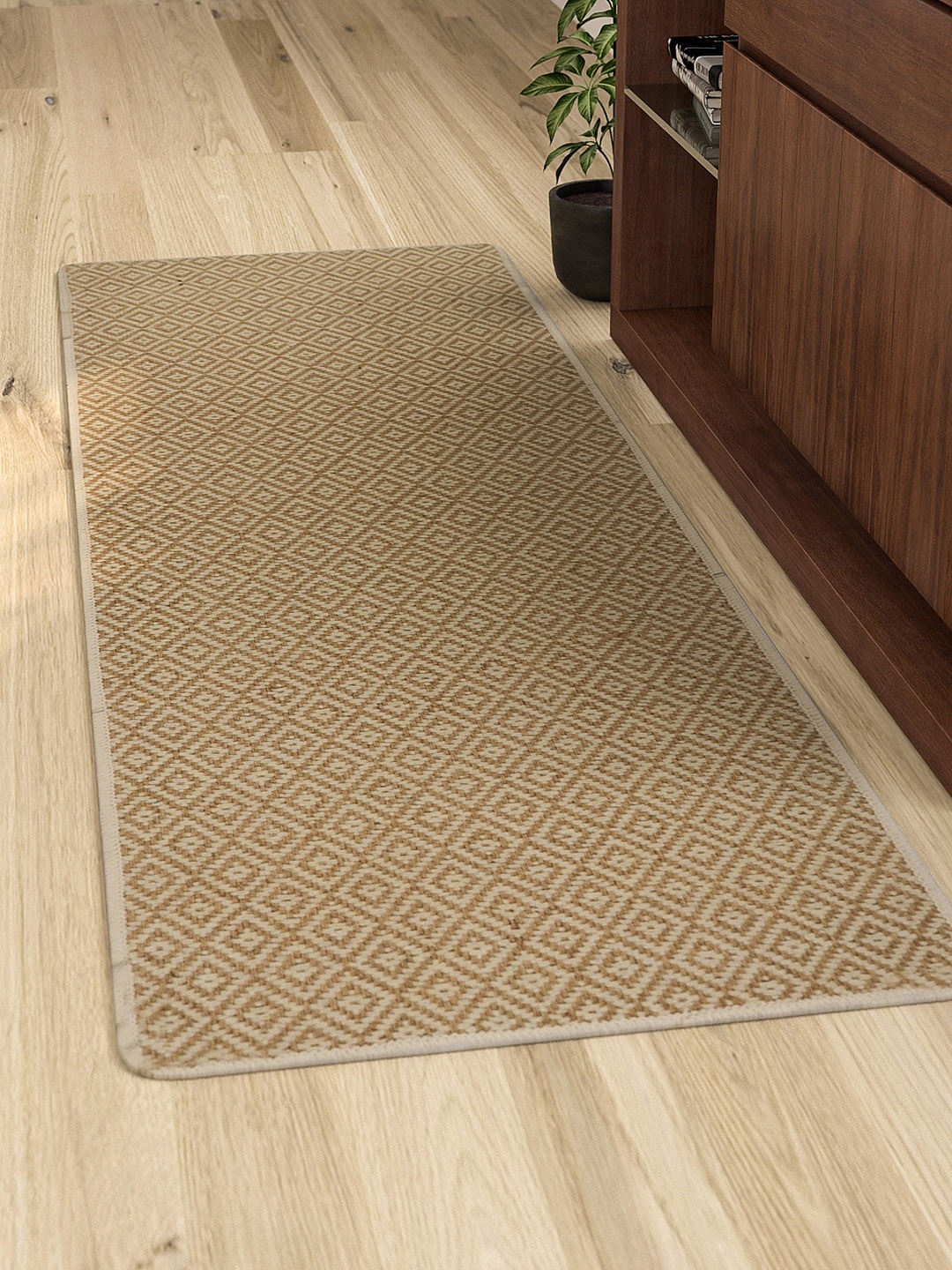 Saral Home Beige Handloom Geometric Runner