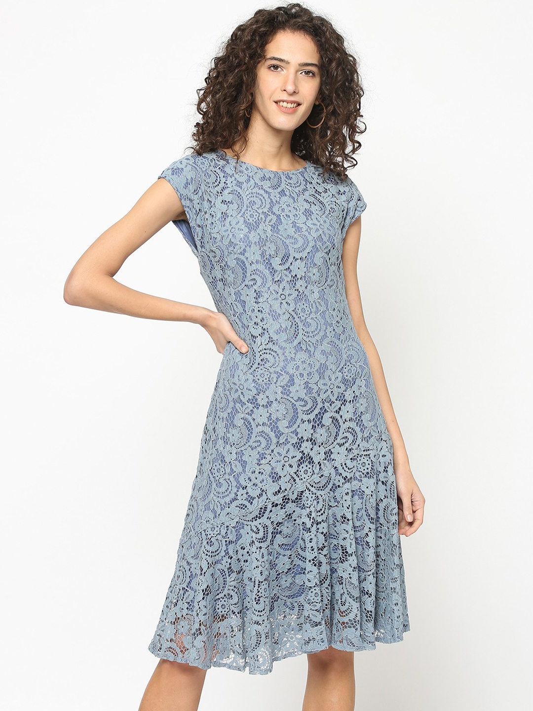 Gipsy Women Grey Lace Drop-Waist Dress