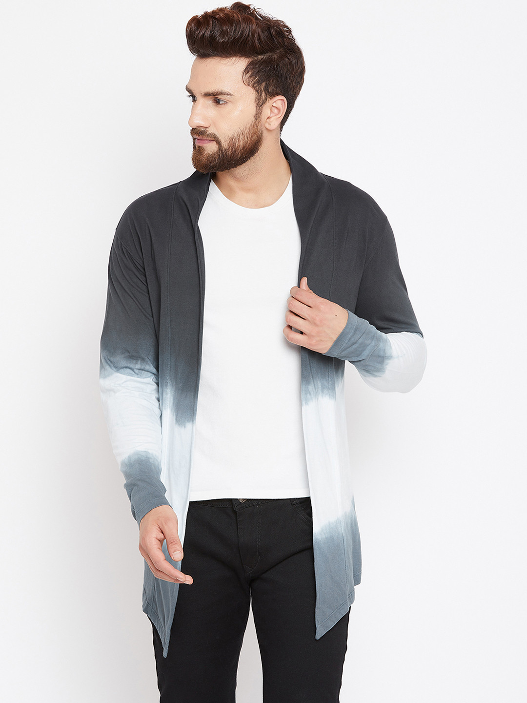 

CHILL WINSTON Men Grey & White Checked Longline Shrug