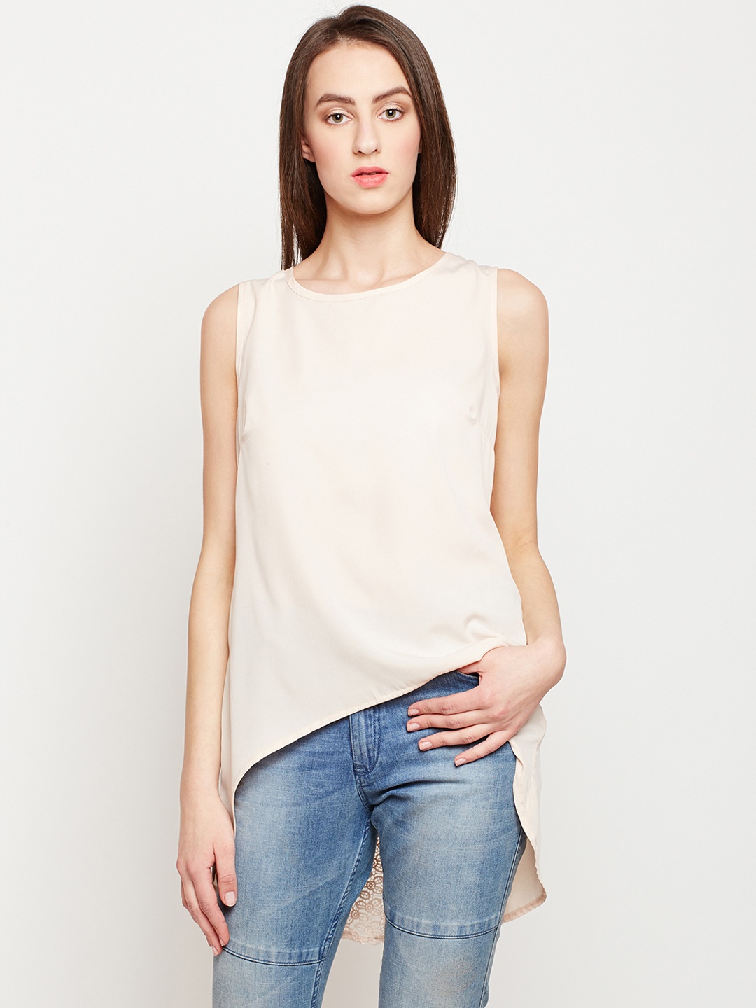 Oxolloxo Women Cream-Coloured Solid Styled Back Top