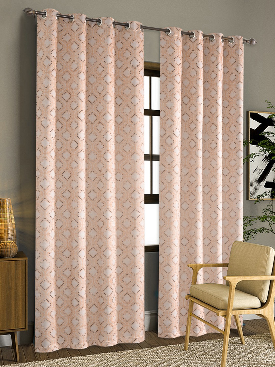 

Deco Window Peach-Coloured & White Set of 2 Door Curtains