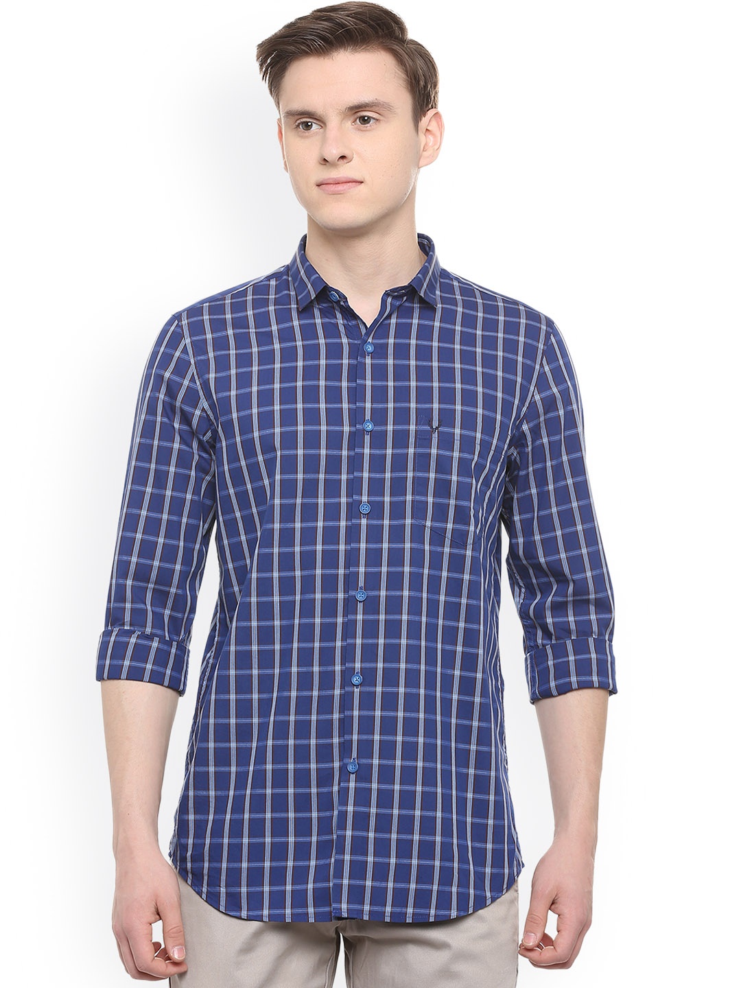 

Allen Solly Men Blue & White Slim Fit Checked Casual Shirt