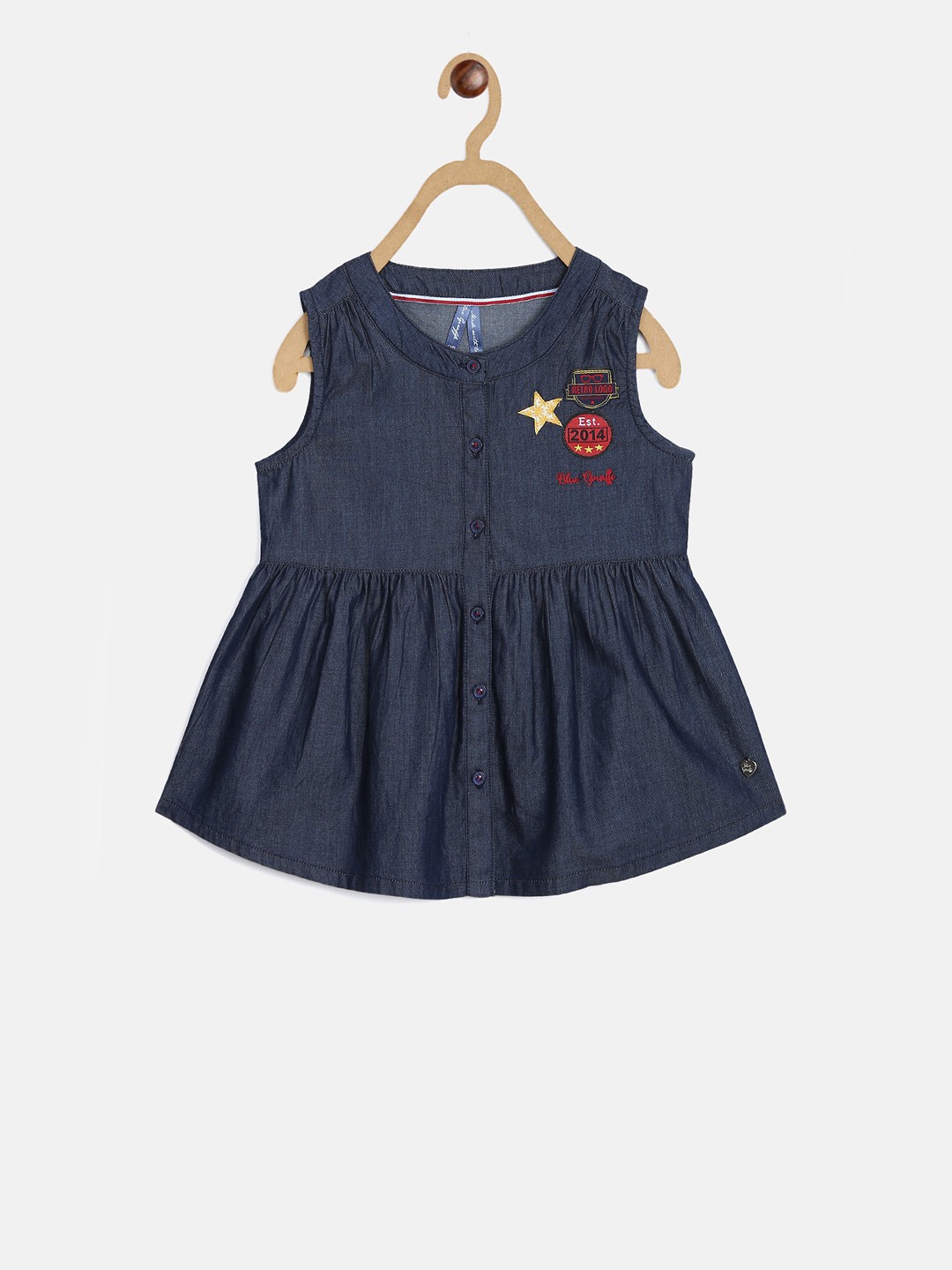 

Blue Giraffe Girls Blue Printed Shirt Style Pure Cotton Top