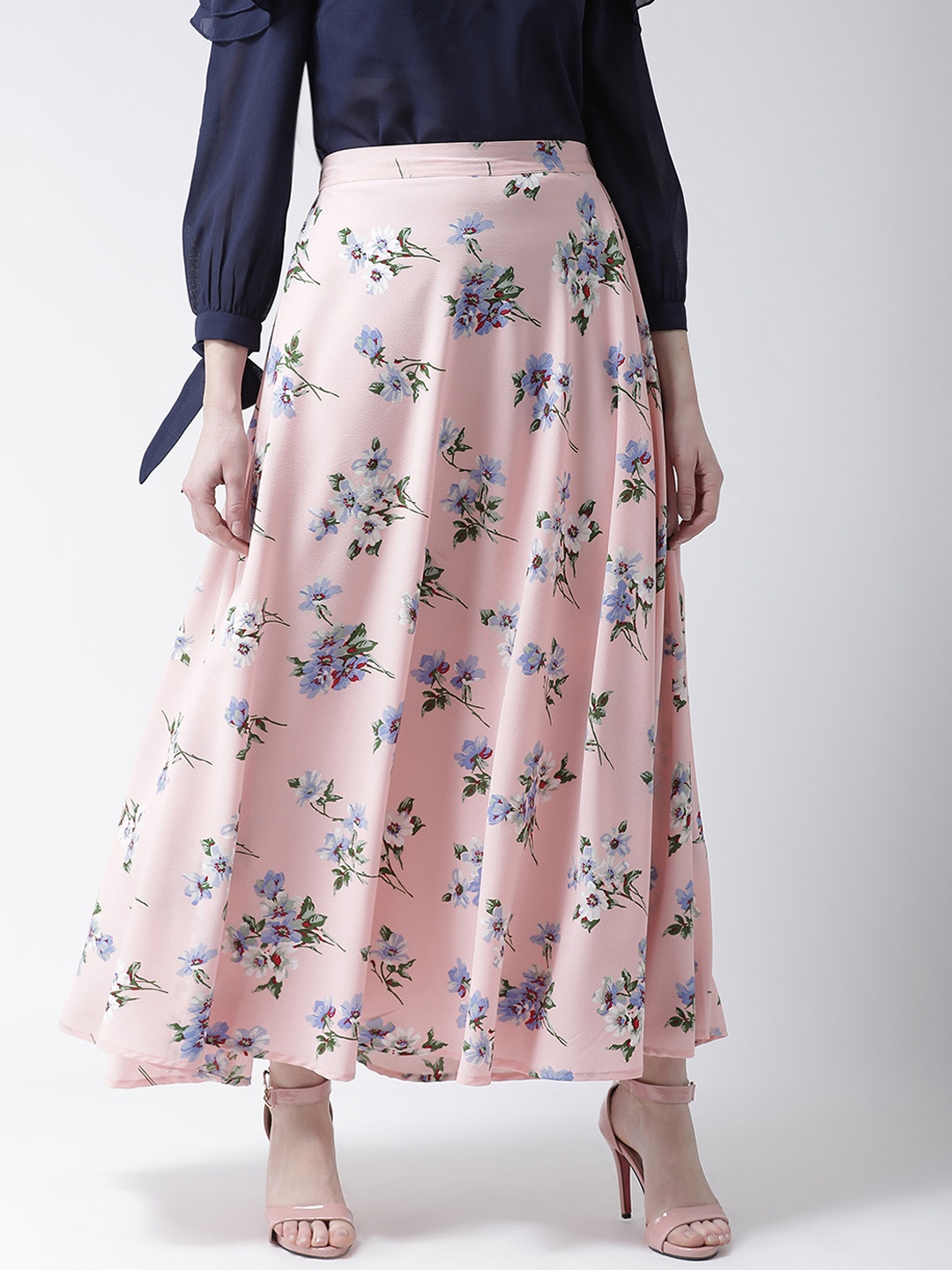 

The Vanca Women Peach-Coloured Printed A-Line Maxi Skirt