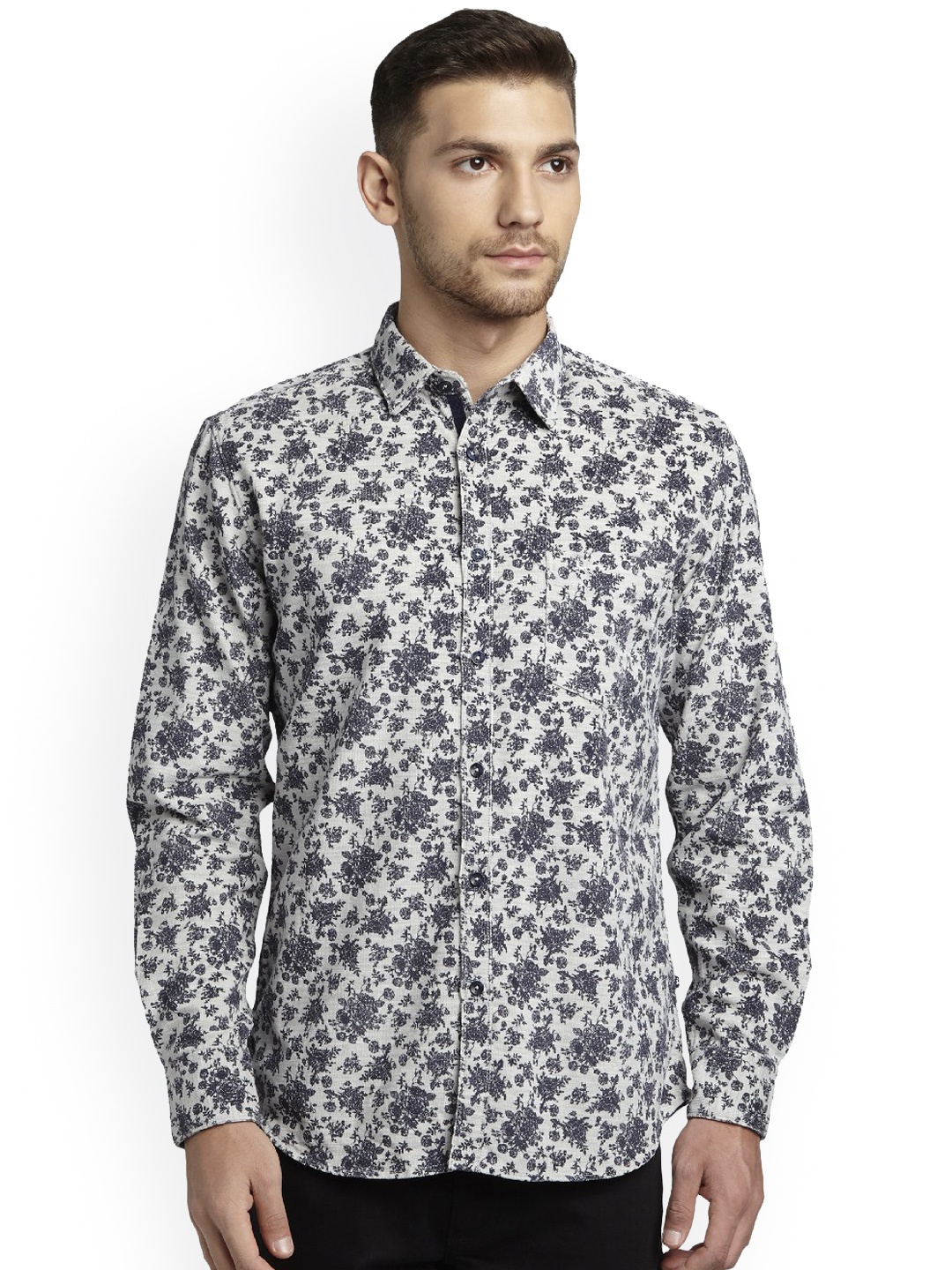 

Parx Men Grey & Black Slim Fit Printed Casual Shirt
