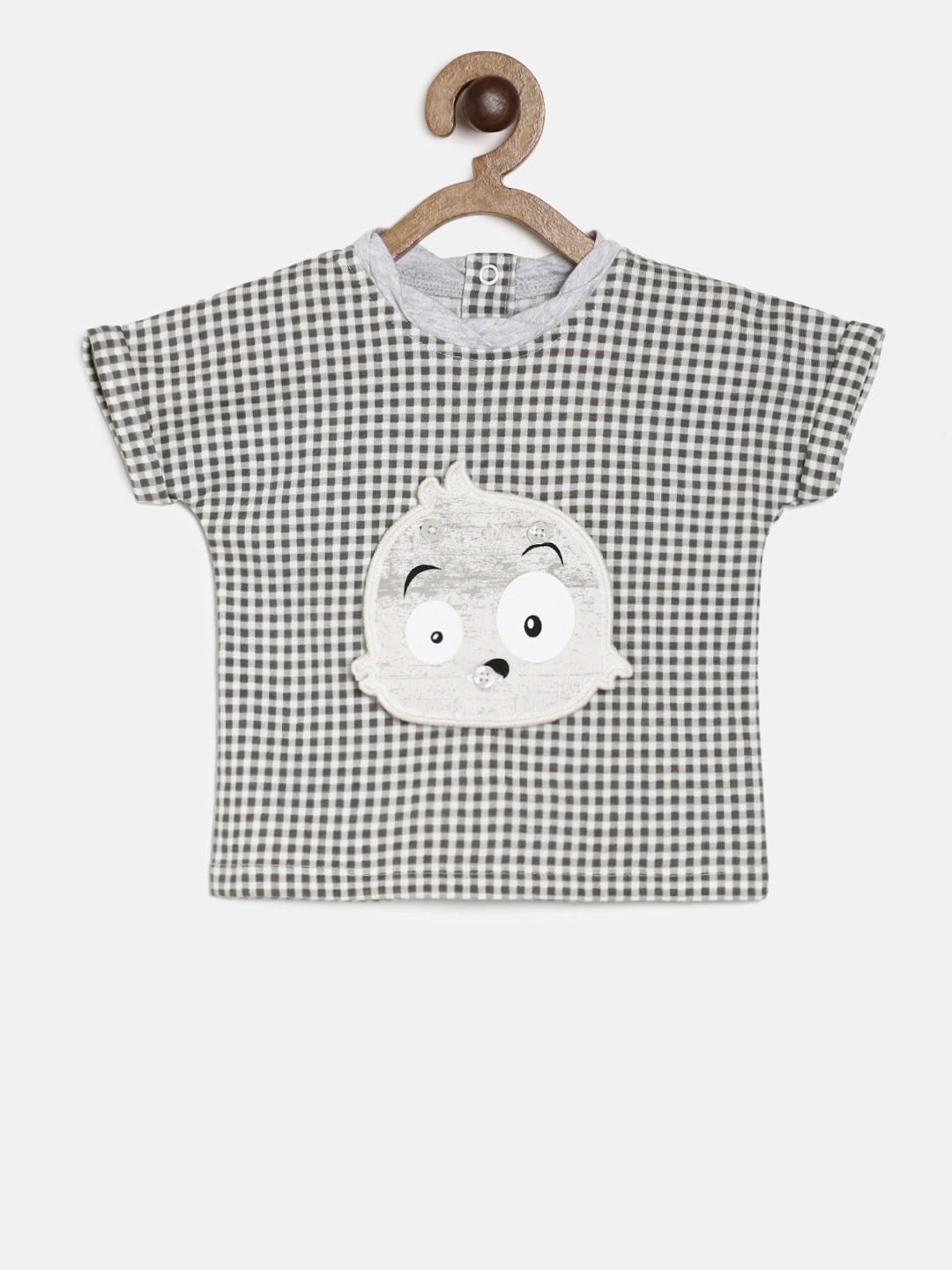 

MINI KLUB Girls Grey Checked Pure Cotton Top