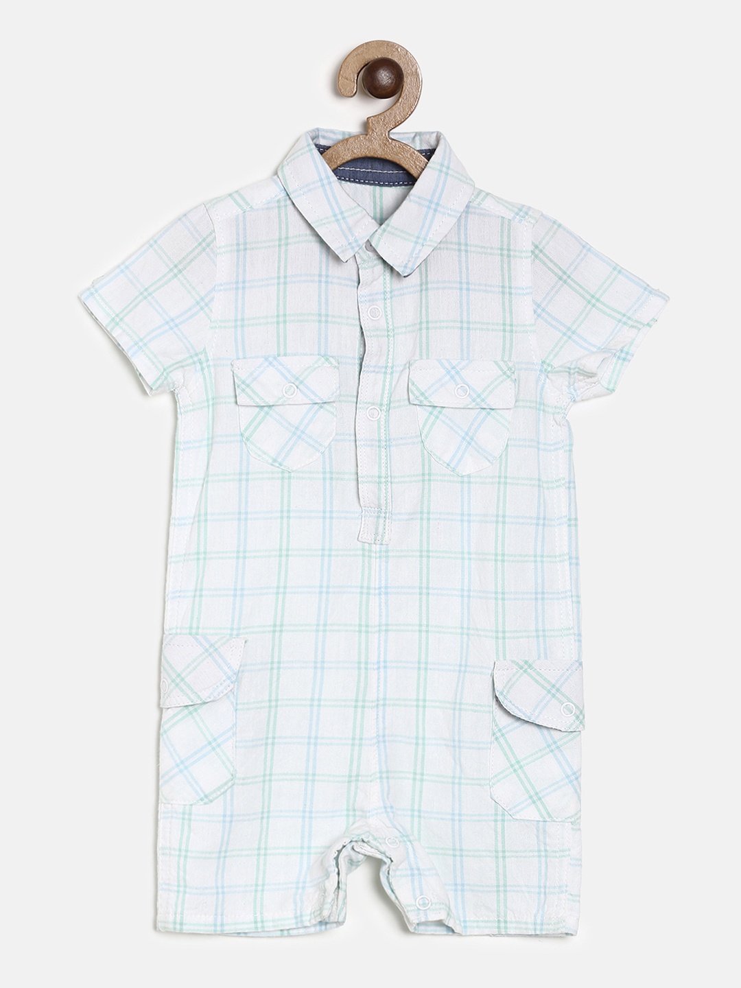 

MINI KLUB Boys White & Green Printed Romper