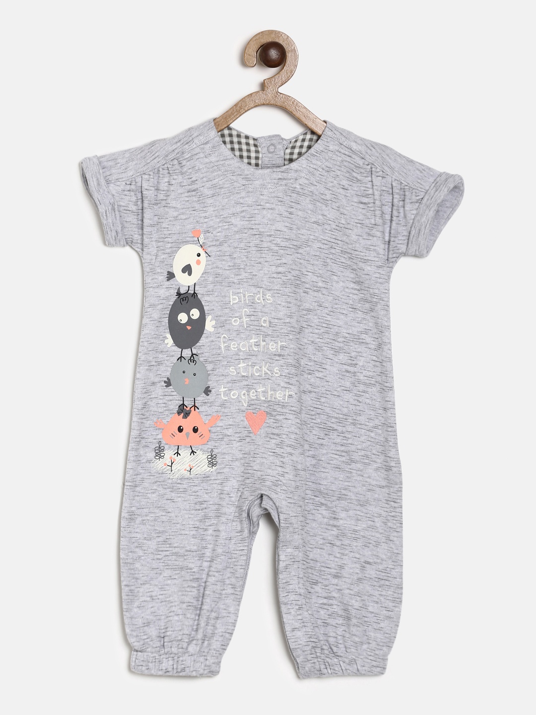 MINI KLUB Girls Grey Printed Romper