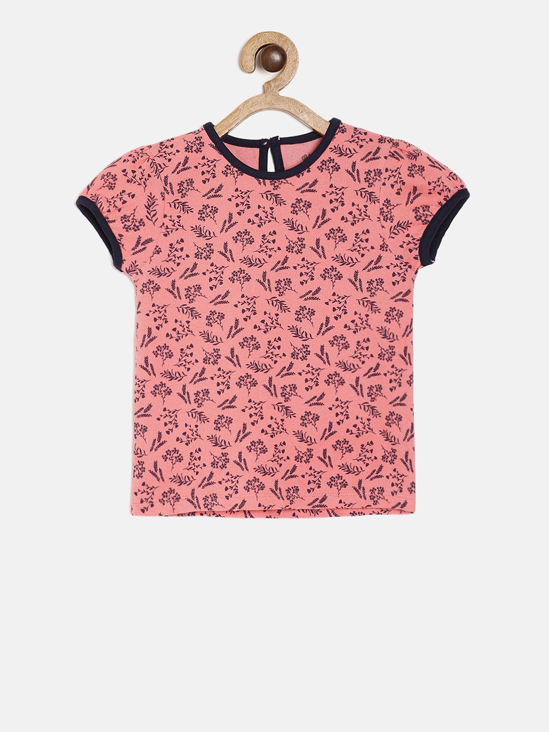 MINI KLUB Girls Pink Printed Pure Cotton Top